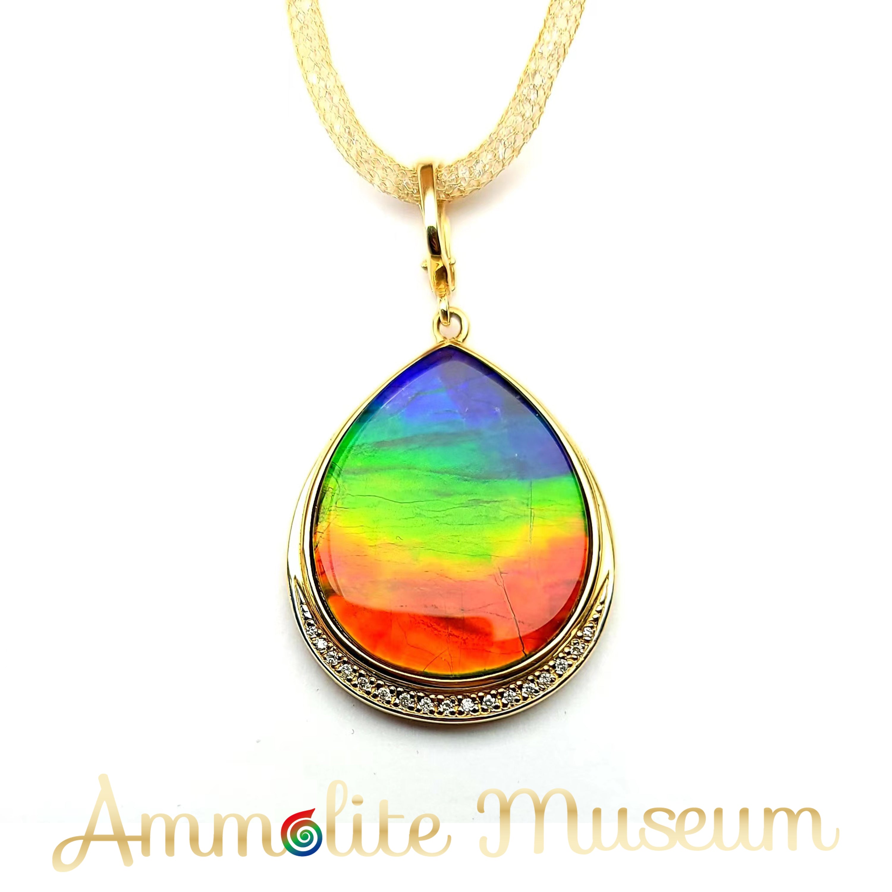 14K Gold Pear-Shaped Ammolite Pendant Necklace - Classic Elegant Jewelry for Women, Gift for Her, Perfect for Weddings, Anniversaries & Special Occasions