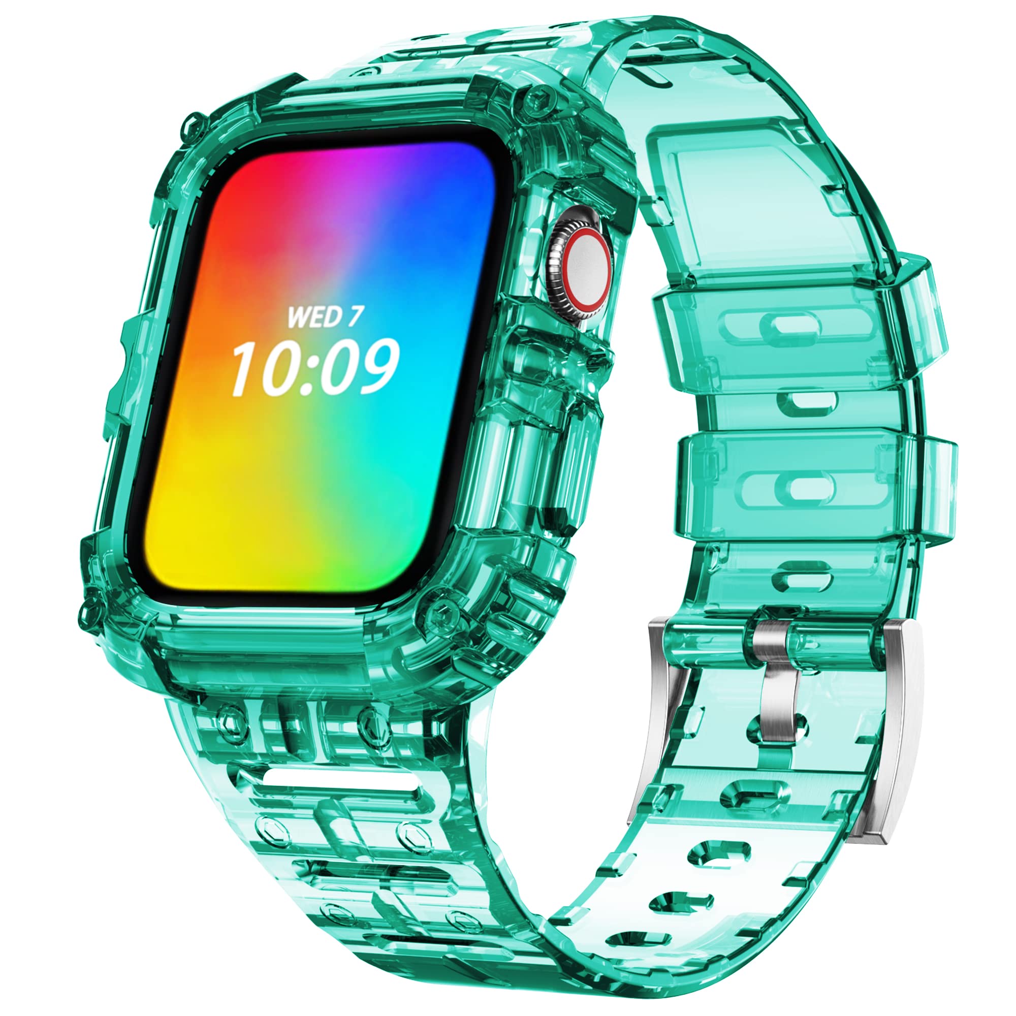 ABELTA Clear Crystal Sport Band Compatible with Apple Watch Series 8/7/6/5/4/3/2/1/SE (42mm 44mm 45mm) - Durable Transprotective Protective Strap for Men & Women - Perfect for Gym, Running & Outdoor Activities (Crystal Green)