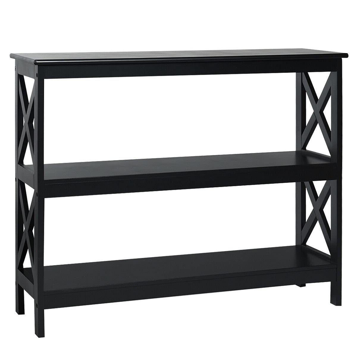 3-Tier Black Entryway Console Table - Hallway Sofa Side Table, TV Stand, Bookshelf for Books, Photo Frames & Plants | Multi-Functional Accent Table for Phone Chargers, Remotes & Keys | Perfect for Living Room, Bedroom & Office Decor