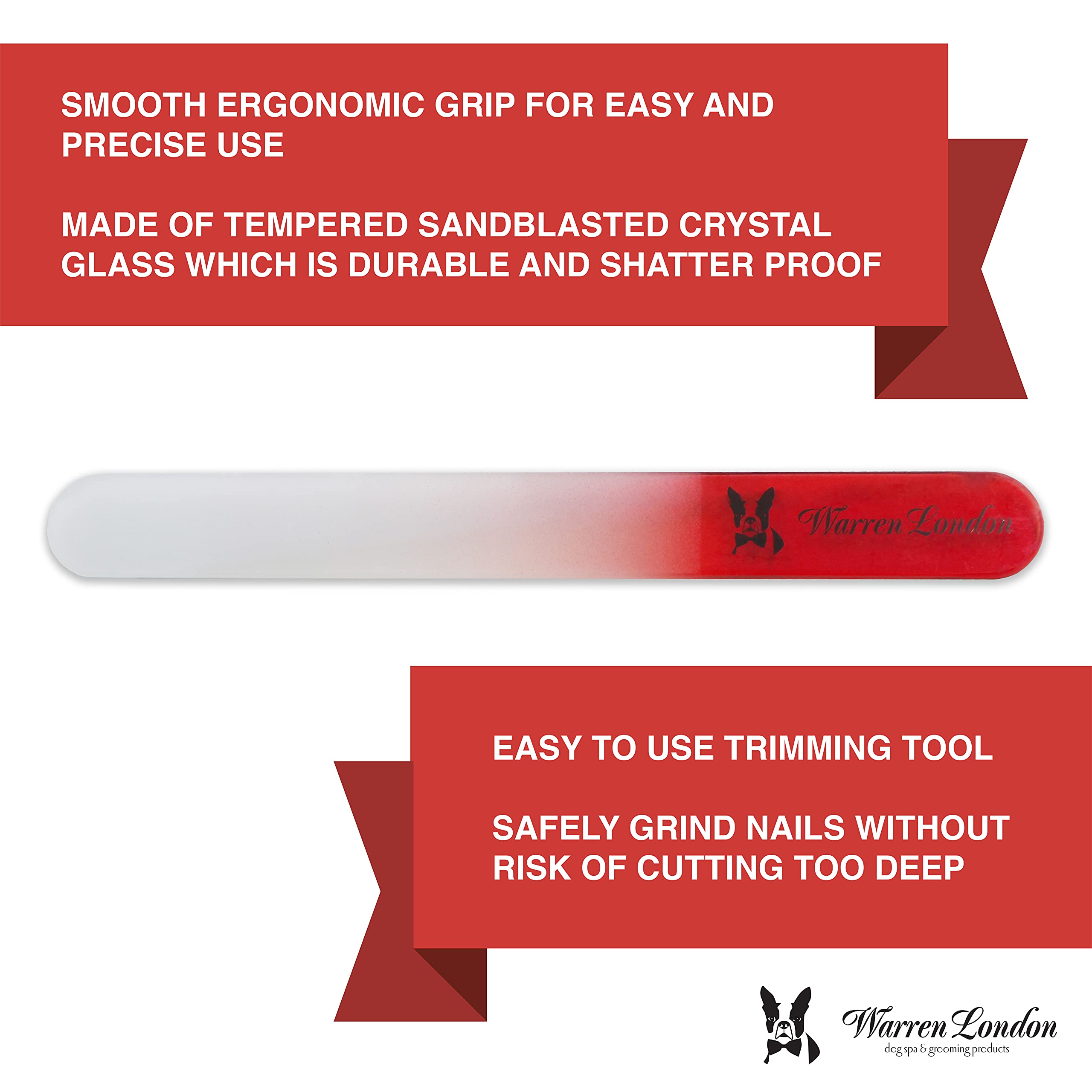 Warren London Glass Dog Nail File - Premium Sandblasted Pet Nail Clipper for Safe & Gentle Dog Grooming - Perfect for At-Home Dog Nail Care & Trimming - Ideal for Small, Medium & Large Dogs