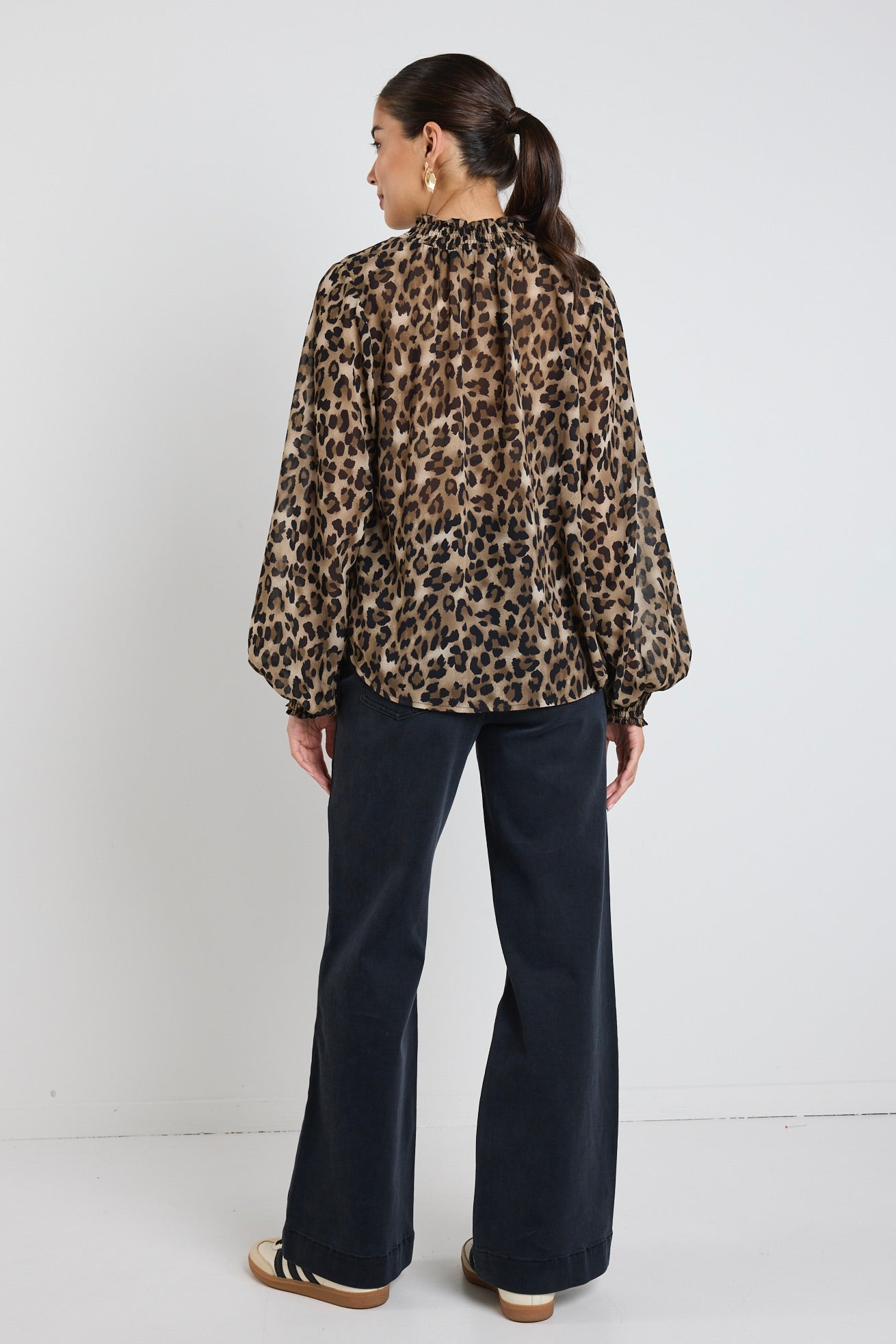 Elegant Leopard Print Georgette High Neck Long Sleeve Blouse for Women - Perfect for Office Wear, Date Nights & Special Occasions