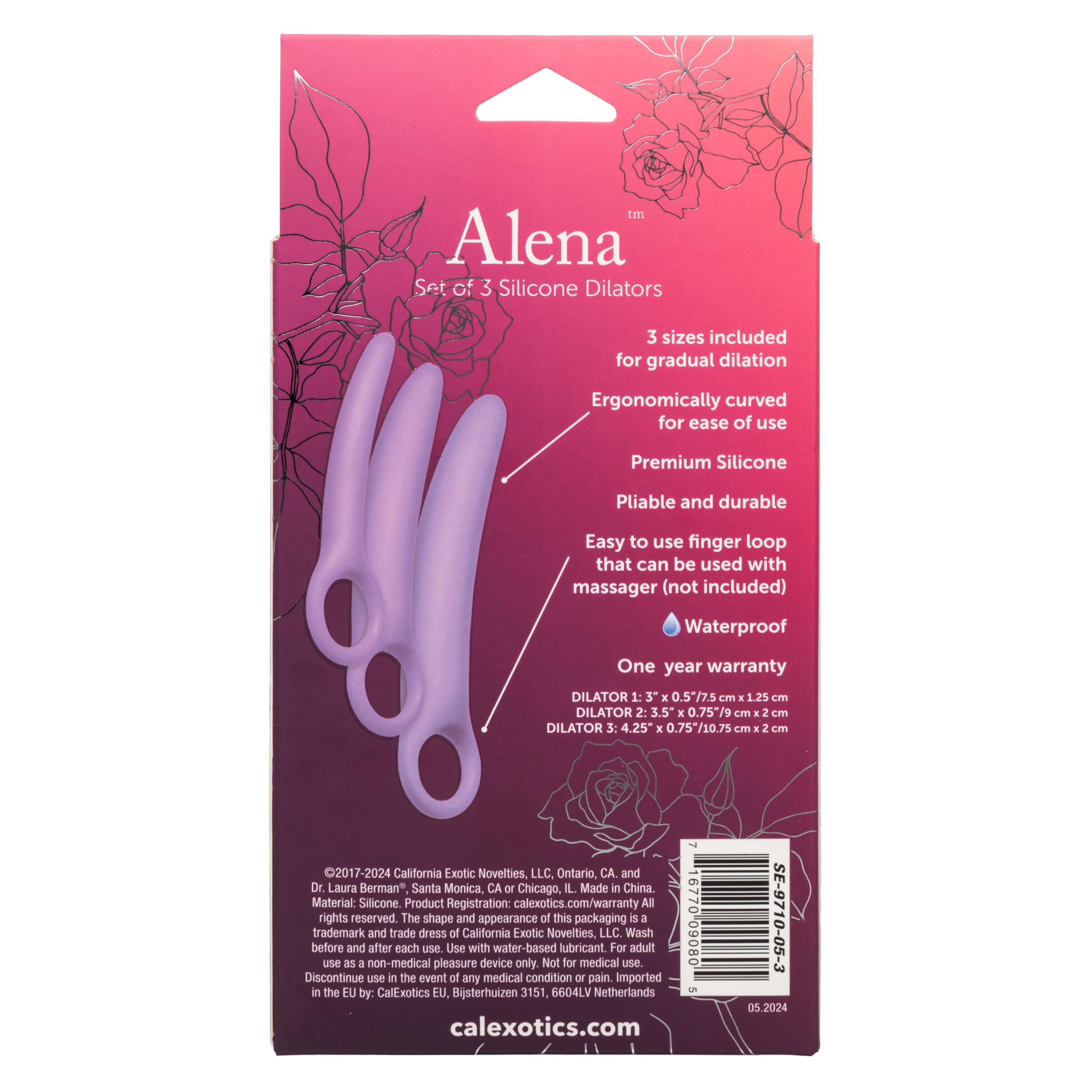 CalExotics Dr. Laura Berman Intimate Basics Alena - 3 Piece Silicone Dilator Set with Ergonomic Finger Loop - Waterproof & Body-Safe Sex Toy for Women - Purple - Perfect for Intimate Wellness, Pelvic Therapy & Sensual Exploration