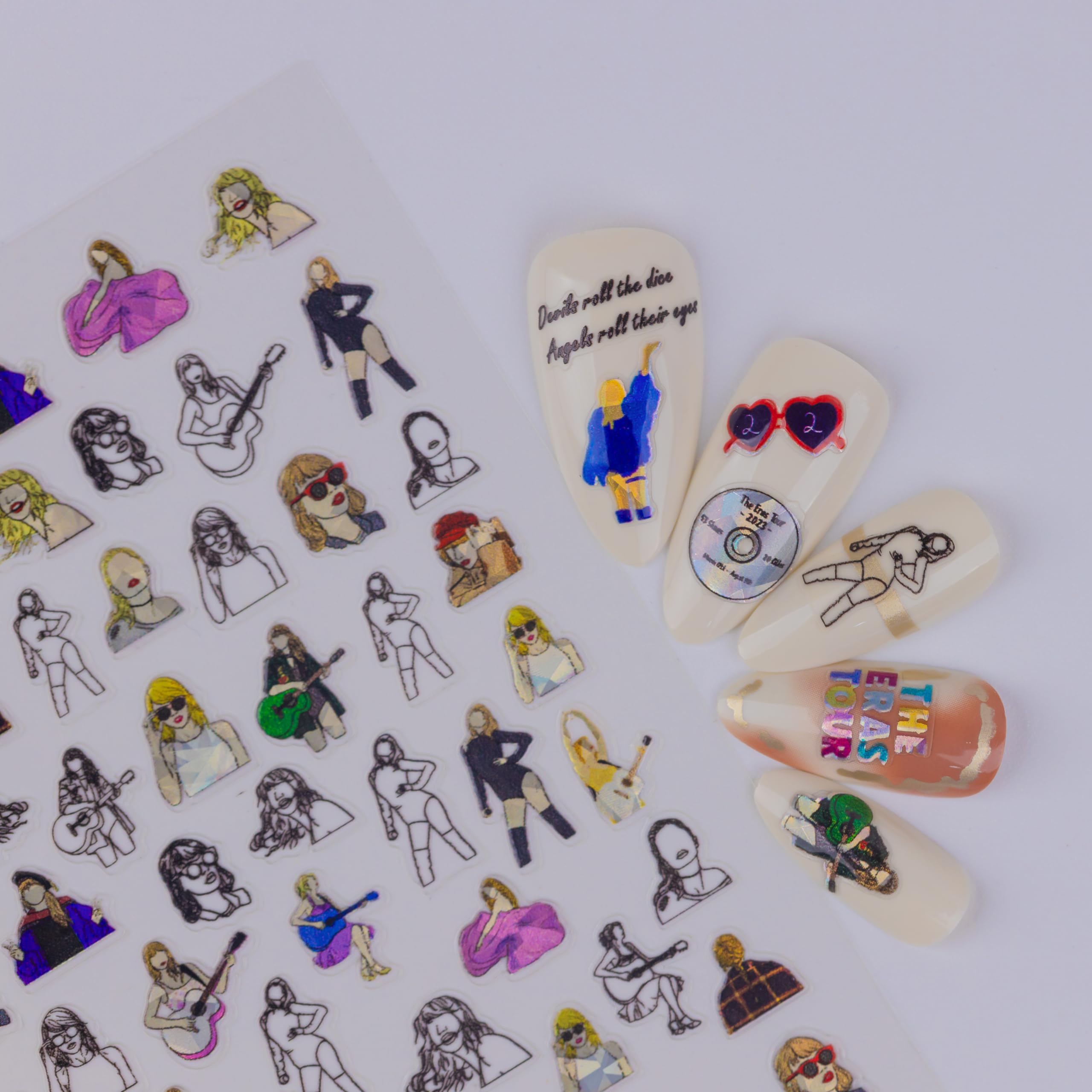 4 Sheets Cute Nail Art Stickers - Self Adhesive Kawaii Nail Decals for DIY Manicure, Women & Girls Nail Supplies (Style 1) - Perfect for Parties, Weddings, and Daily Nail Art Designs
