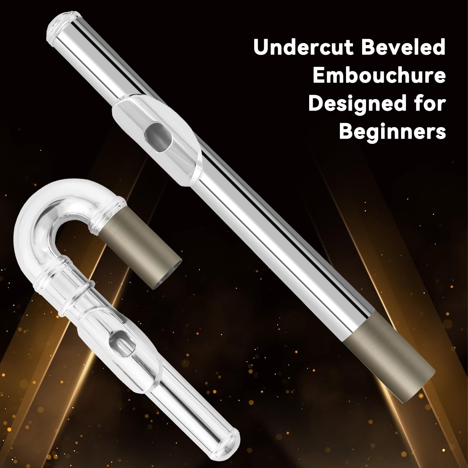 EASTROCK Silver Plated C Flute - 16 Keys Closed Hole Flute with Curved Head Joint for Beginners | Includes Mouthpiece, Cleaning Kit, Stand, Carrying Case, Gloves & Tuning Rod | Perfect for Kids, Students & Music Practice at Home or School