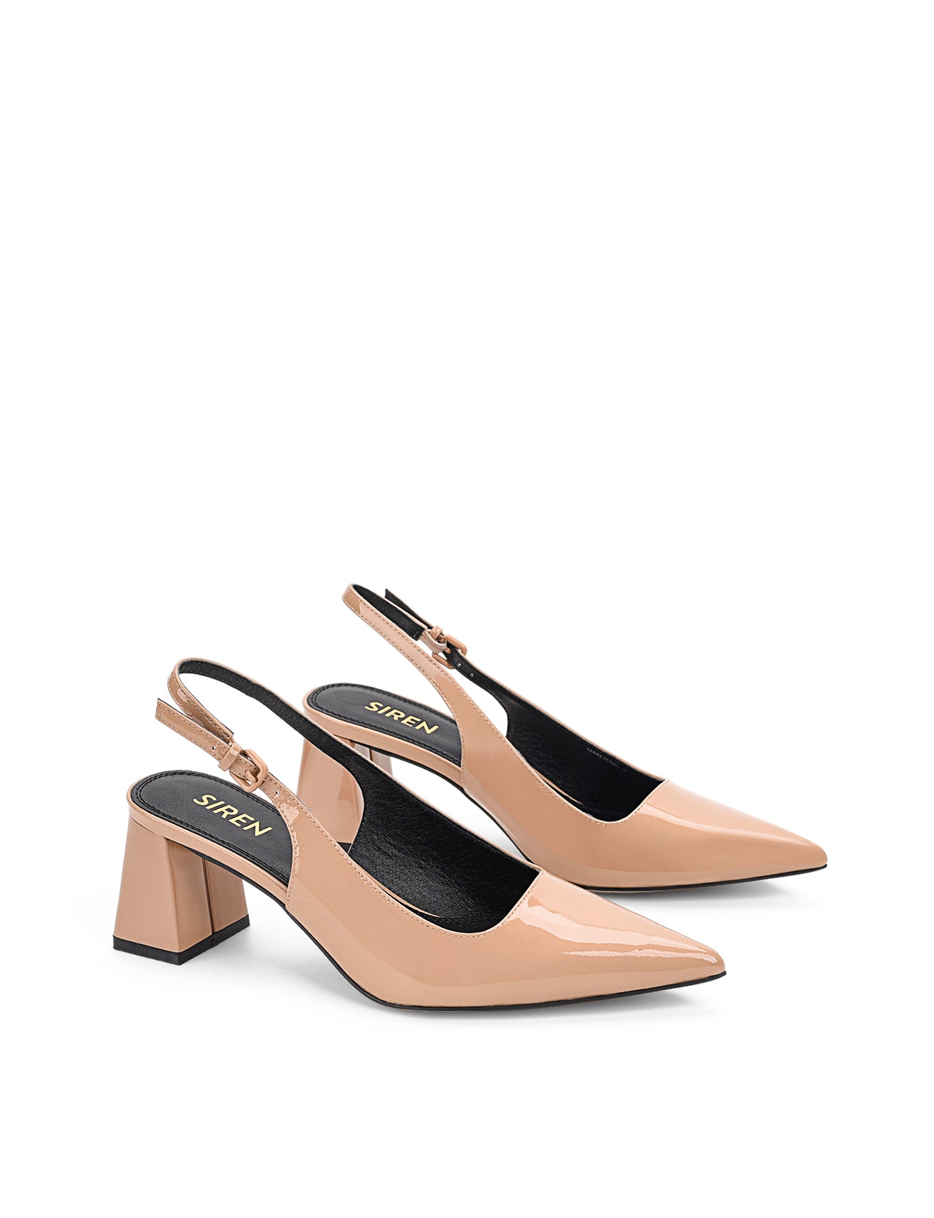 Yarra Pointed Toe Slingback Heels - Almond Tan Patent Leather Women's Dress Shoes for Office, Wedding & Evening Events