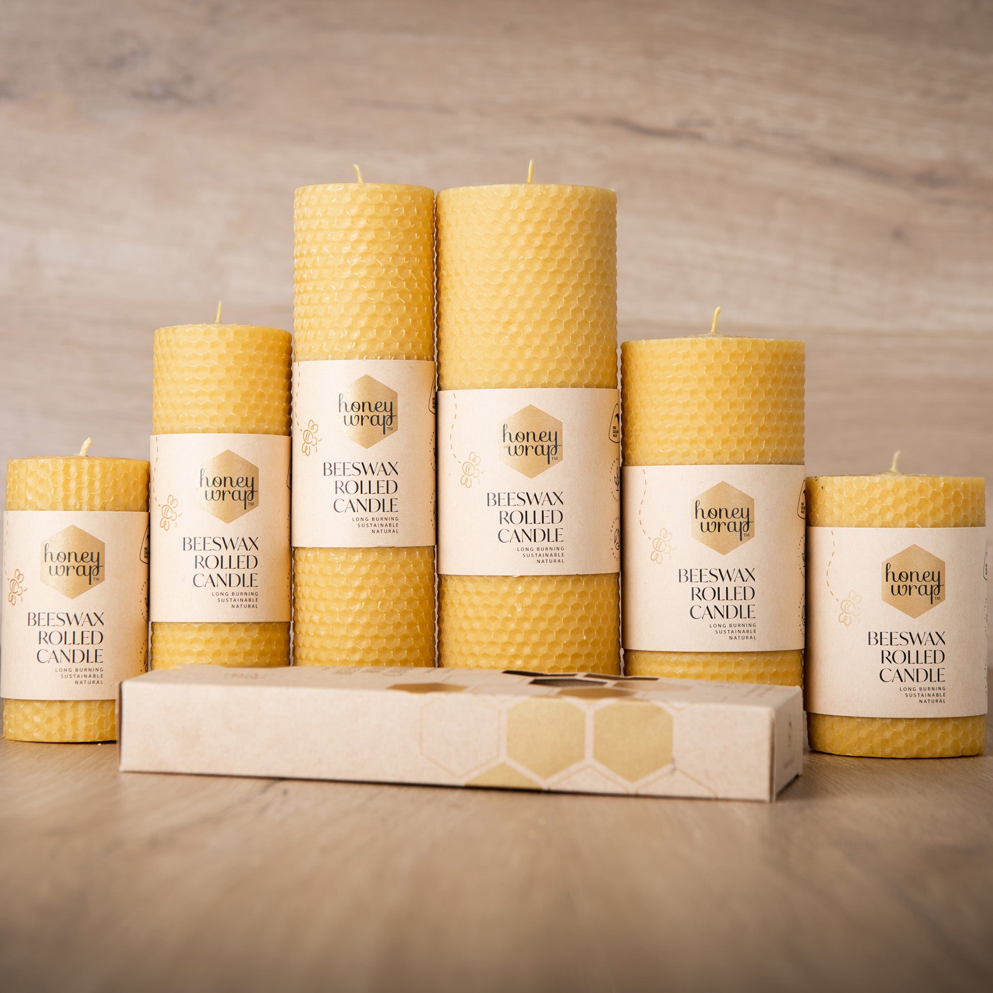 Hand Rolled Beeswax Pillar Candles - 8.3 Inch Medium Size for Home Decor, Wedding Centerpieces & Relaxation Aromatherapy