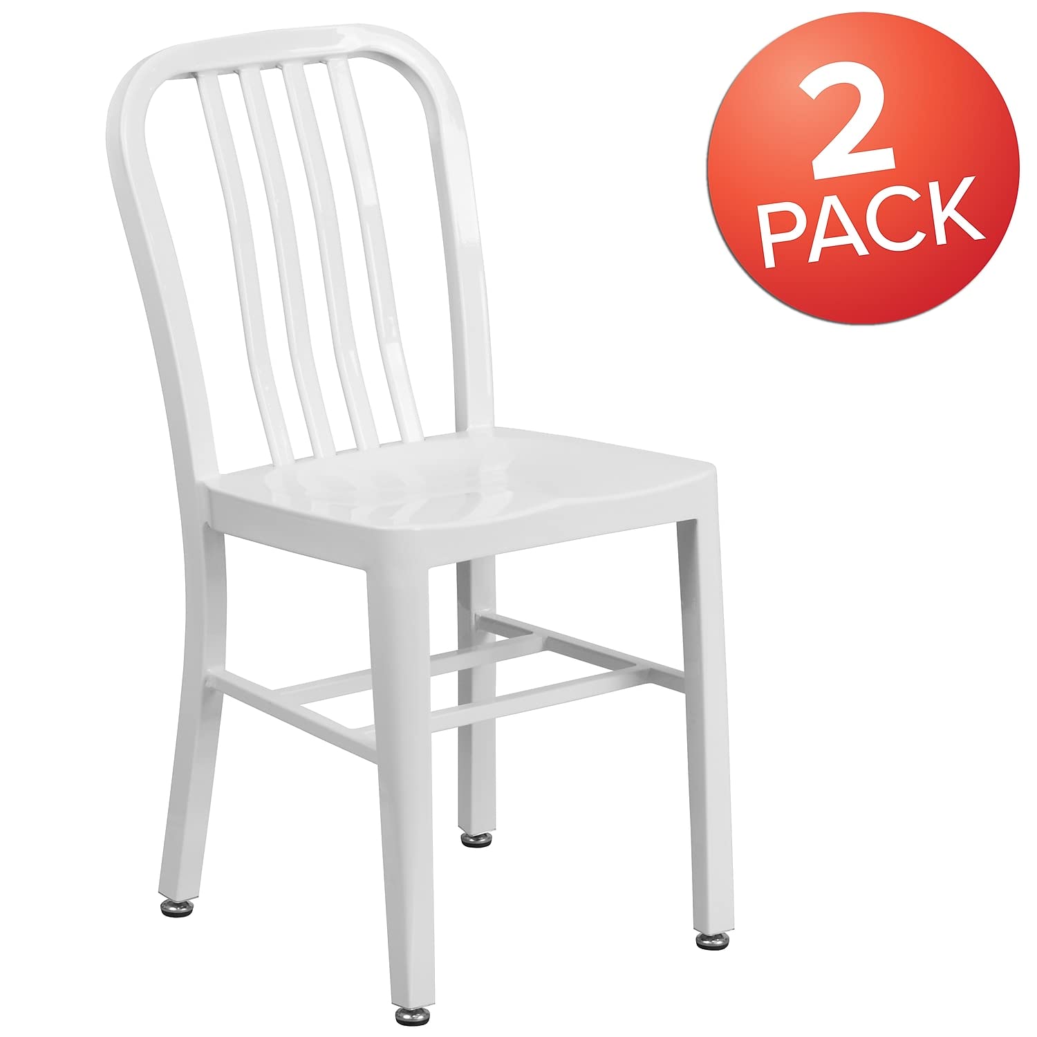 Flash Furniture Gael Commercial Grade 2-Pack White Metal Indoor-Outdoor Stackable Chairs for Restaurants, Patios, and Events