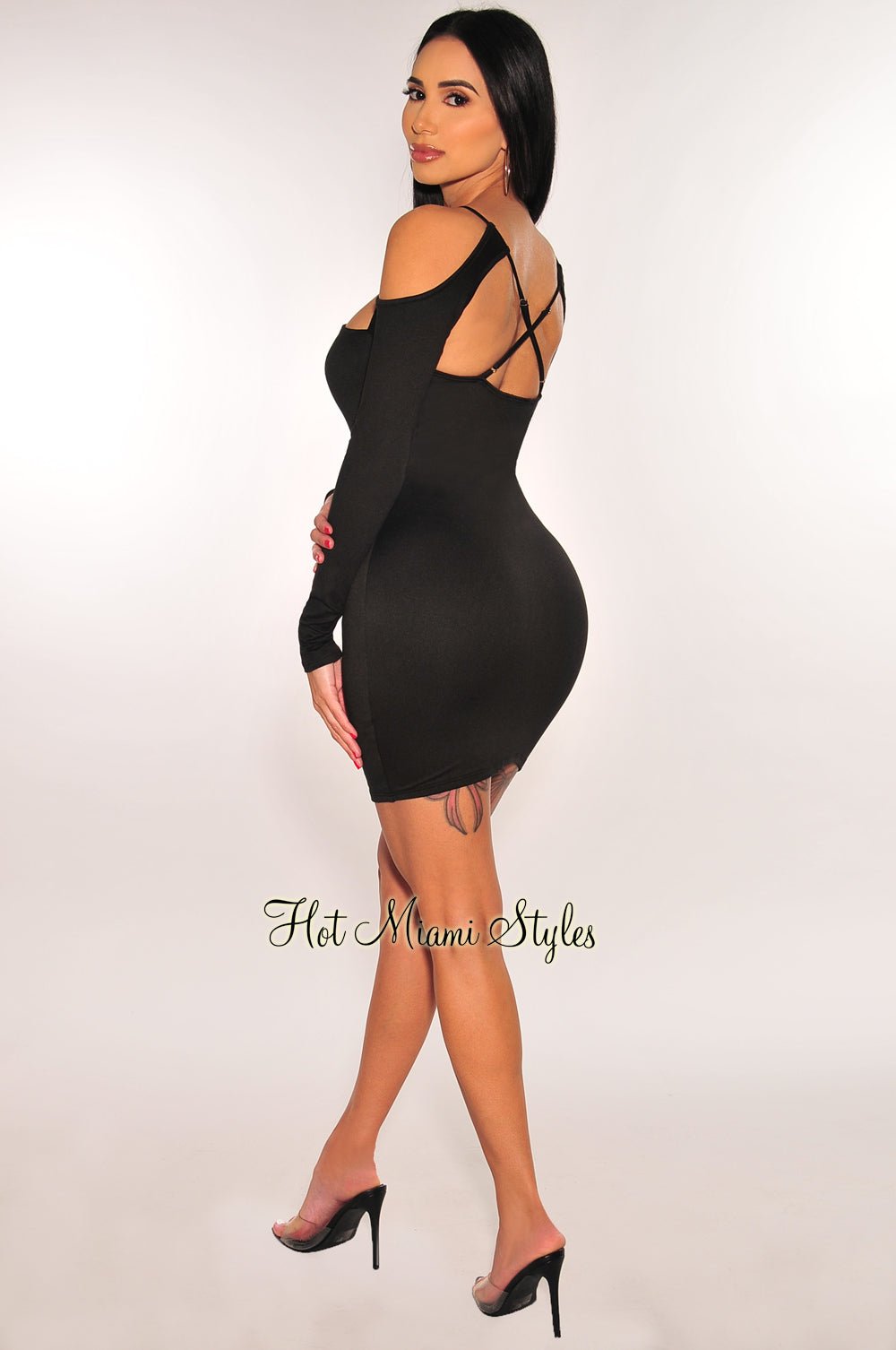 Black Cut Out Criss Cross Long Sleeve Mini Dress - Sexy Bodycon Party Dress for Women, Perfect for Night Out, Club Wear, Date Night and Special Occasions