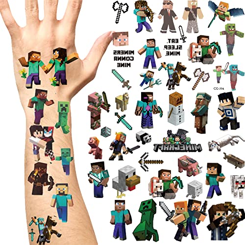MC Temporary Tattoos for Kids - 8 Sheets Fun Game Design Fake Tattoos for Birthday Parties, School Rewards & Gifts - Perfect for Boys and Girls Costume Parties, Halloween & Playtime