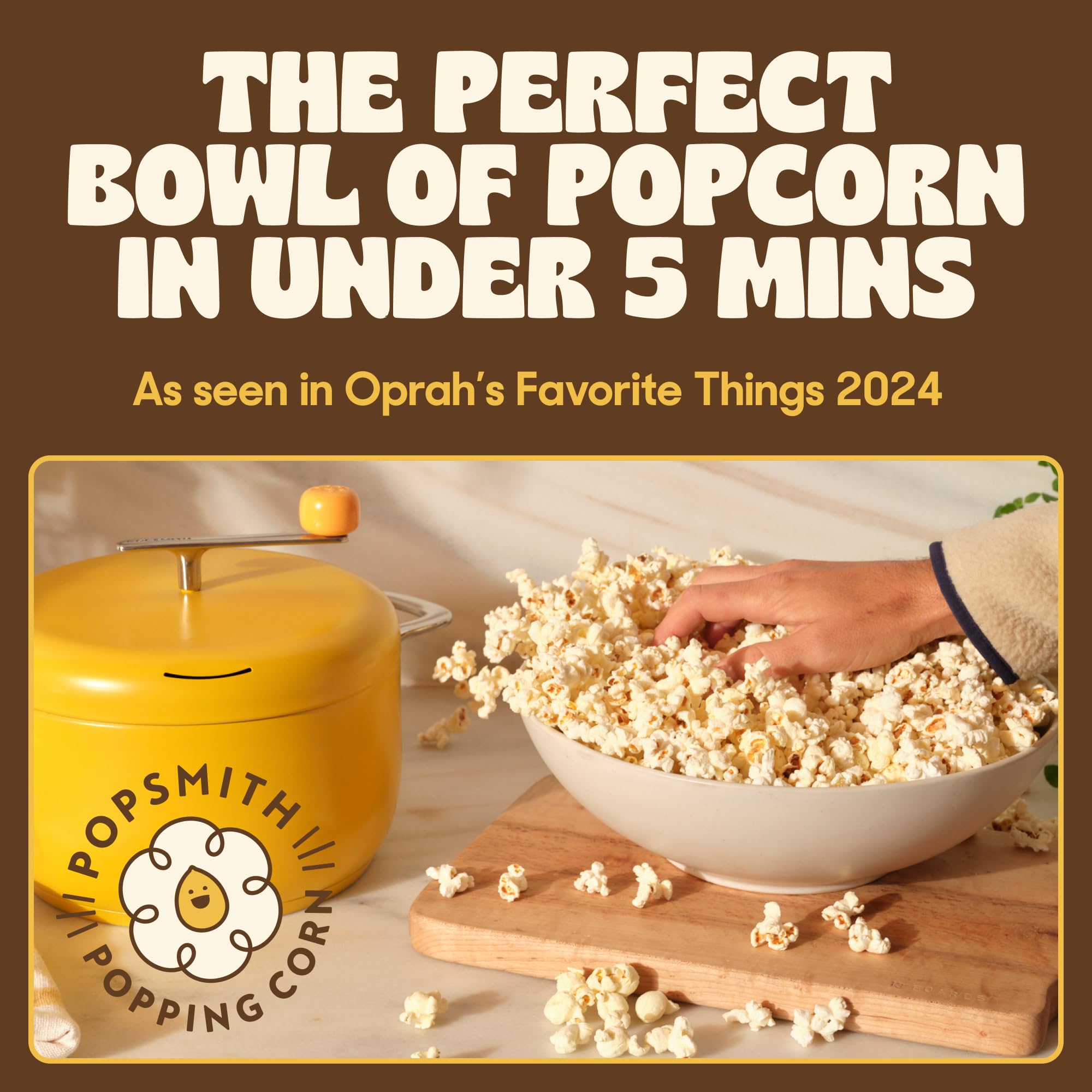 Popsmith 6 Quart Stovetop Popcorn Maker Starter Bundle in Cream - Includes 5 Movie Theater & 5 Kettle Corn Popcorn Kits - Stainless Steel Popcorn Machine for Gas, Electric & Induction Stovetops - Perfect for Movie Nights, Parties & Family Snack Time
