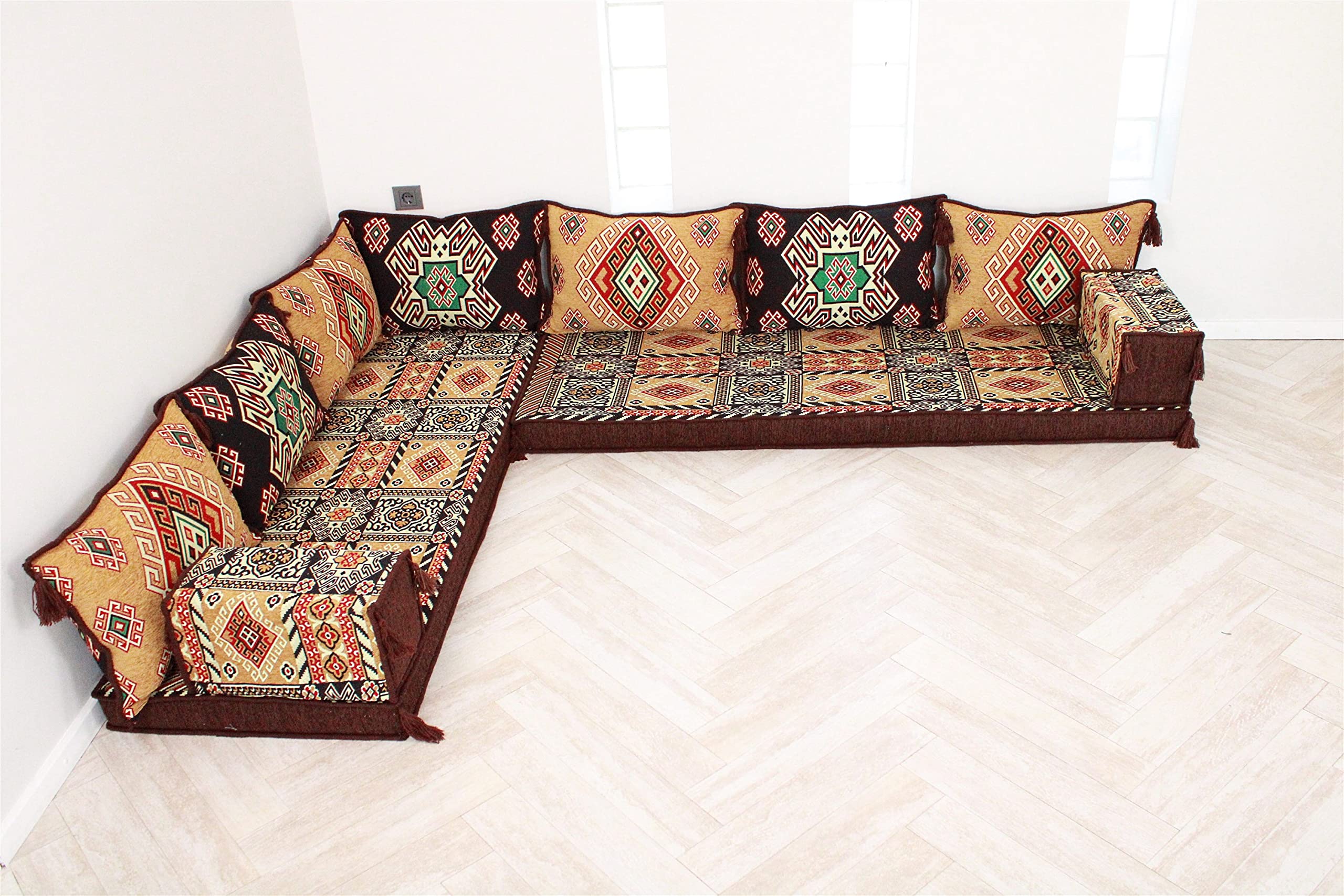 Arabic Living Room Furniture Set - Traditional Majlis Seating & Jalsa Sofa for Home Decor | Perfect for Middle Eastern Style Interiors, Family Gatherings & Cultural Events
