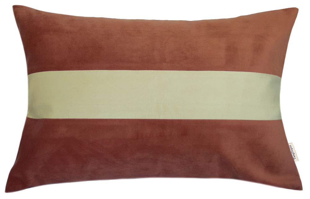 TangDepot Set of 2 Heavy Velvet Decorative Throw Pillow Covers - Super Soft Cream White Striped Cushion Covers for Sofa, Bed, Couch - Indoor/Outdoor Lumbar Pillow Shells (12x20 Inch, 2 Pieces, Cameo Brown) - Perfect for Living Room, Bedroom & Patio Decor