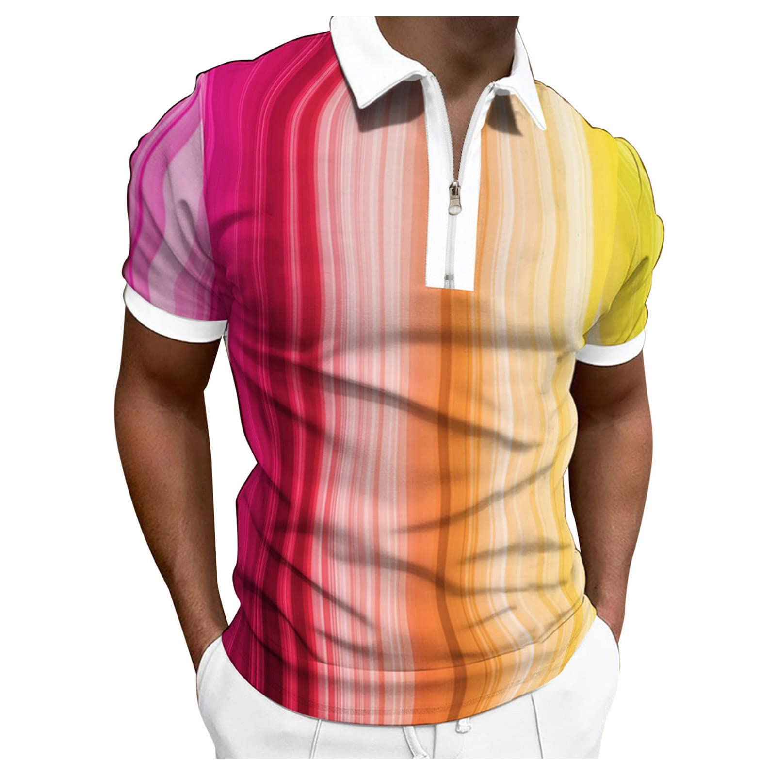 Men's Short Sleeve Zipper Polo Shirts - Casual Regular Fit Floral Collar Golf Shirts | Breathable & Stylish for Golf, Office & Summer Outings