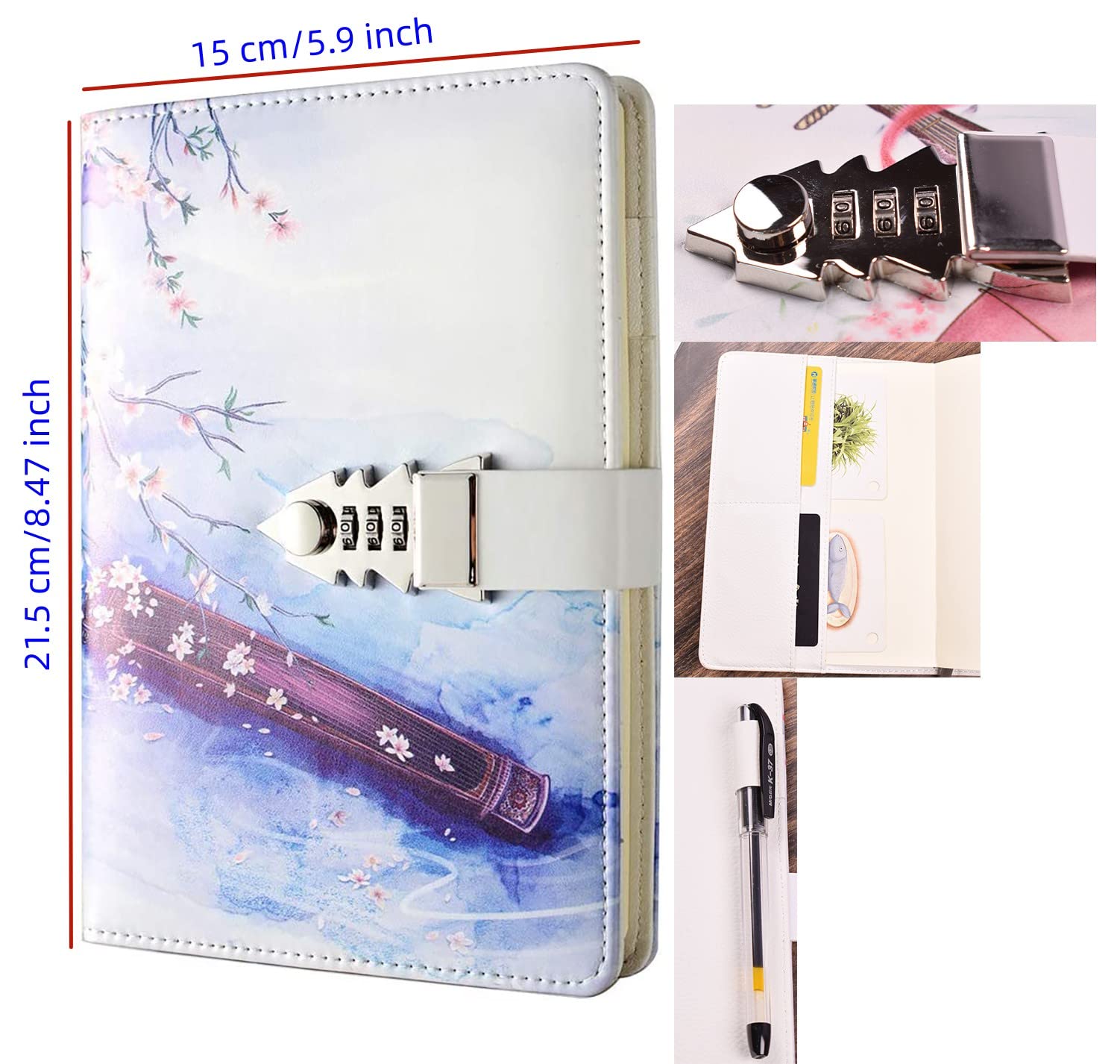 JunShop A5 Locking Diary Notebook - Digital Password Protected Journal with Combination Lock, Creative Planner Notepad Book for Women & Girls (Perfect for Personal Writing, Travel Journaling & Secret Keeping)