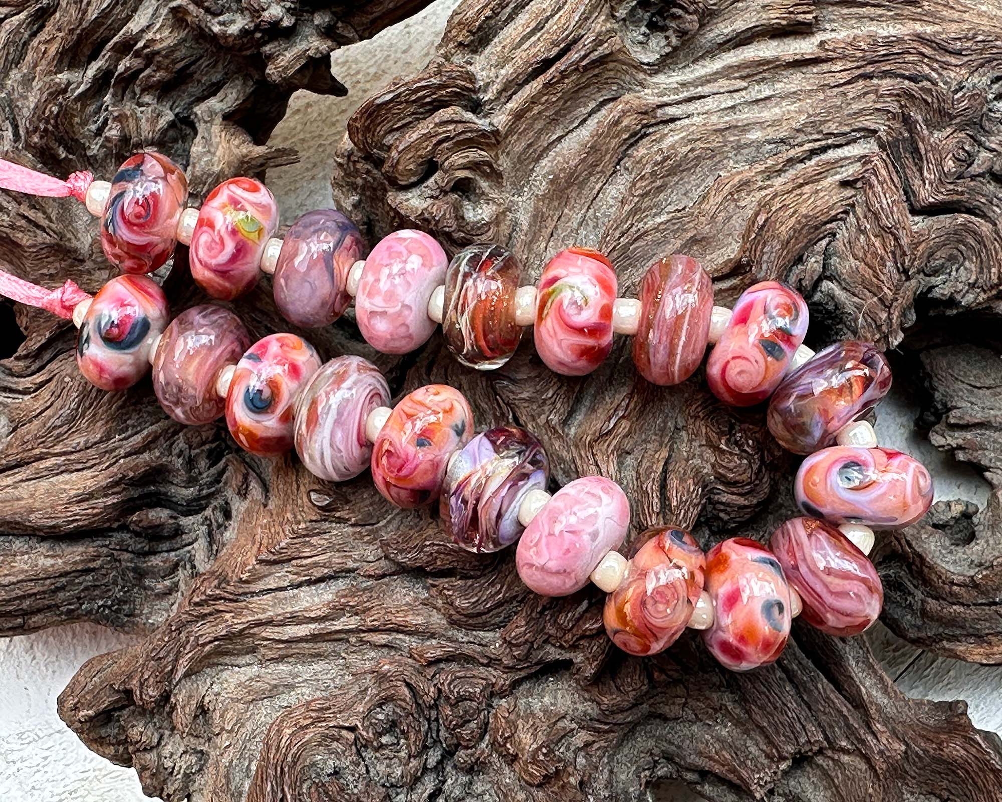 20 Coral Pink Mix Lampwork Glass Beads Set for Jewelry Making - DIY Bracelets, Necklaces & Earrings - Handmade Artisan Beads for Crafting & Gift Giving