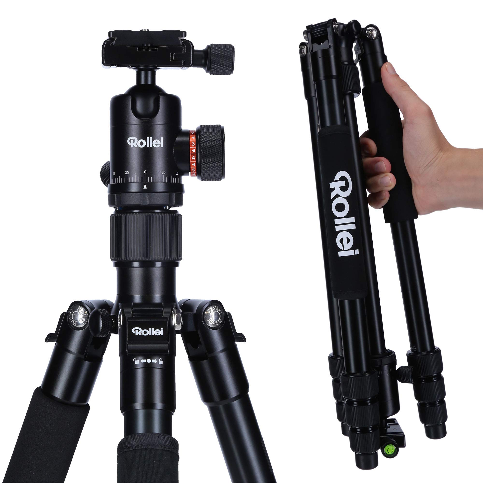 Rollei C5i Compact Aluminum Camera Tripod with Ball Head & Phone Holder - 156cm, 8KG Load, Travel Carry Bag - Portable Stand for DSLR, Mirrorless Cameras & Smartphones - Perfect for Travel, Vlogging & Photography
