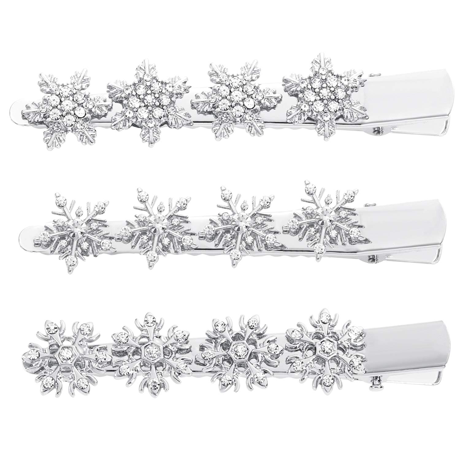 Sparkling Rhinestone Snowflake Hair Clip - Silver Winter Holiday Hair Accessories for Women & Girls | Christmas Party, Wedding, Prom, Festive Occasions