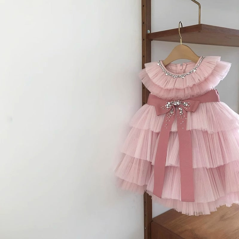 Elegant Baby Pink Bow Cake Birthday Dress - Toddler First Birthday Party Outfit for Girls 1-3 Years | Perfect for 1st Birthday Photoshoot, Cake Smash, and Special Occasions