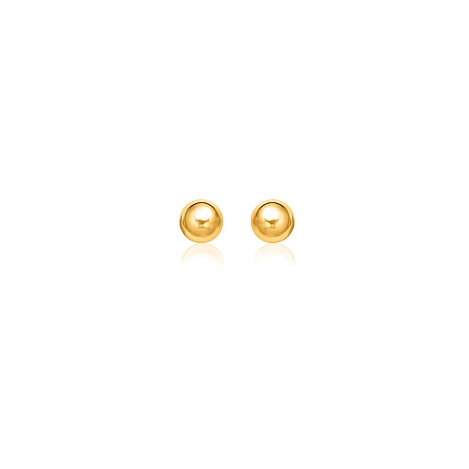 14K Yellow Gold Round Stud Earrings (6.0 mm) - Hypoallergenic Diamond Cut Studs for Women, Perfect for Everyday Wear & Gift Giving