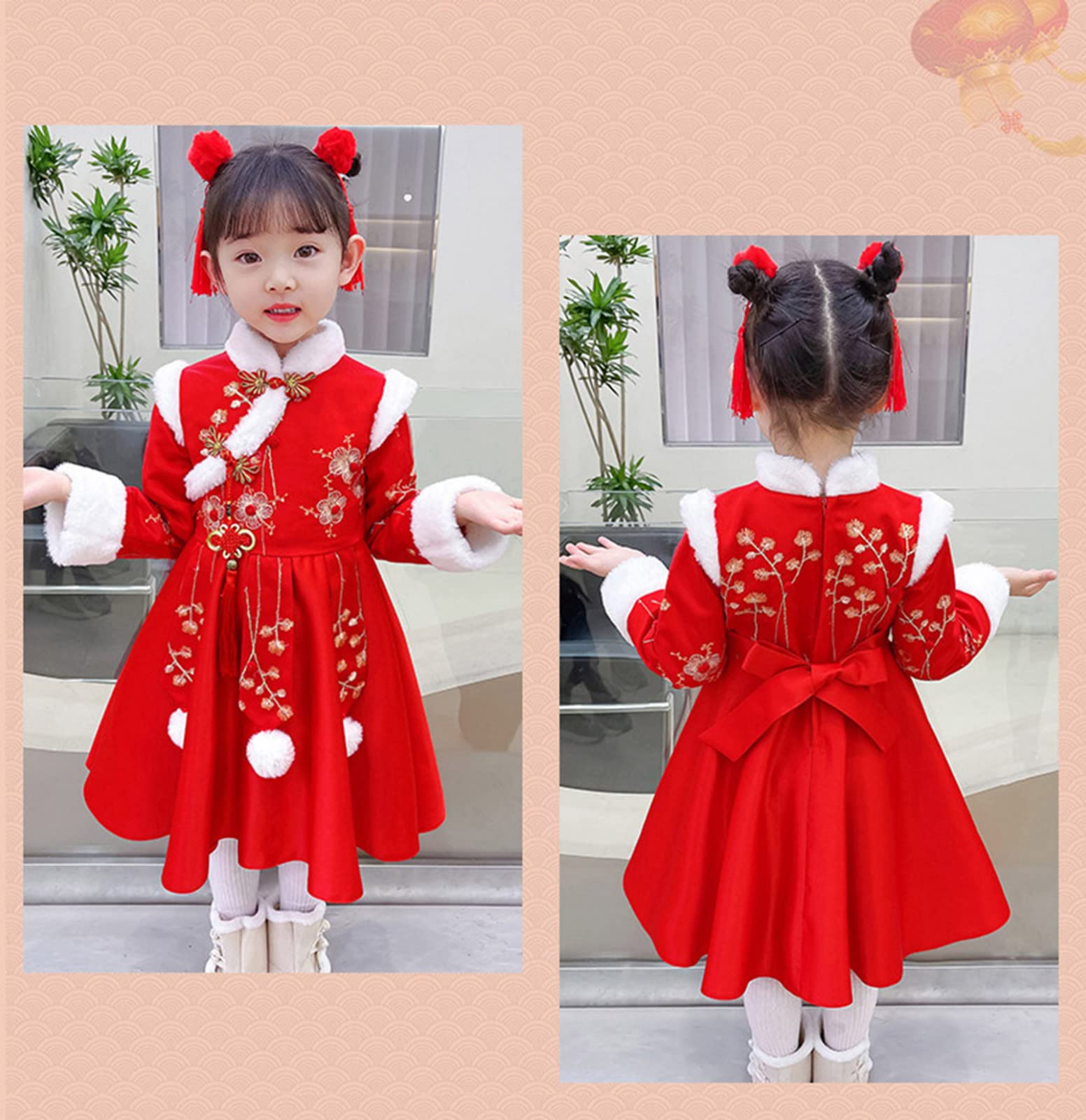 Chinese New Year Princess Dress for Girls 2-14 Years | Traditional Tang Suit Outfit | Red-03#A Size 6-7 | Perfect for Lunar New Year Celebrations, Family Photos & Cultural Events