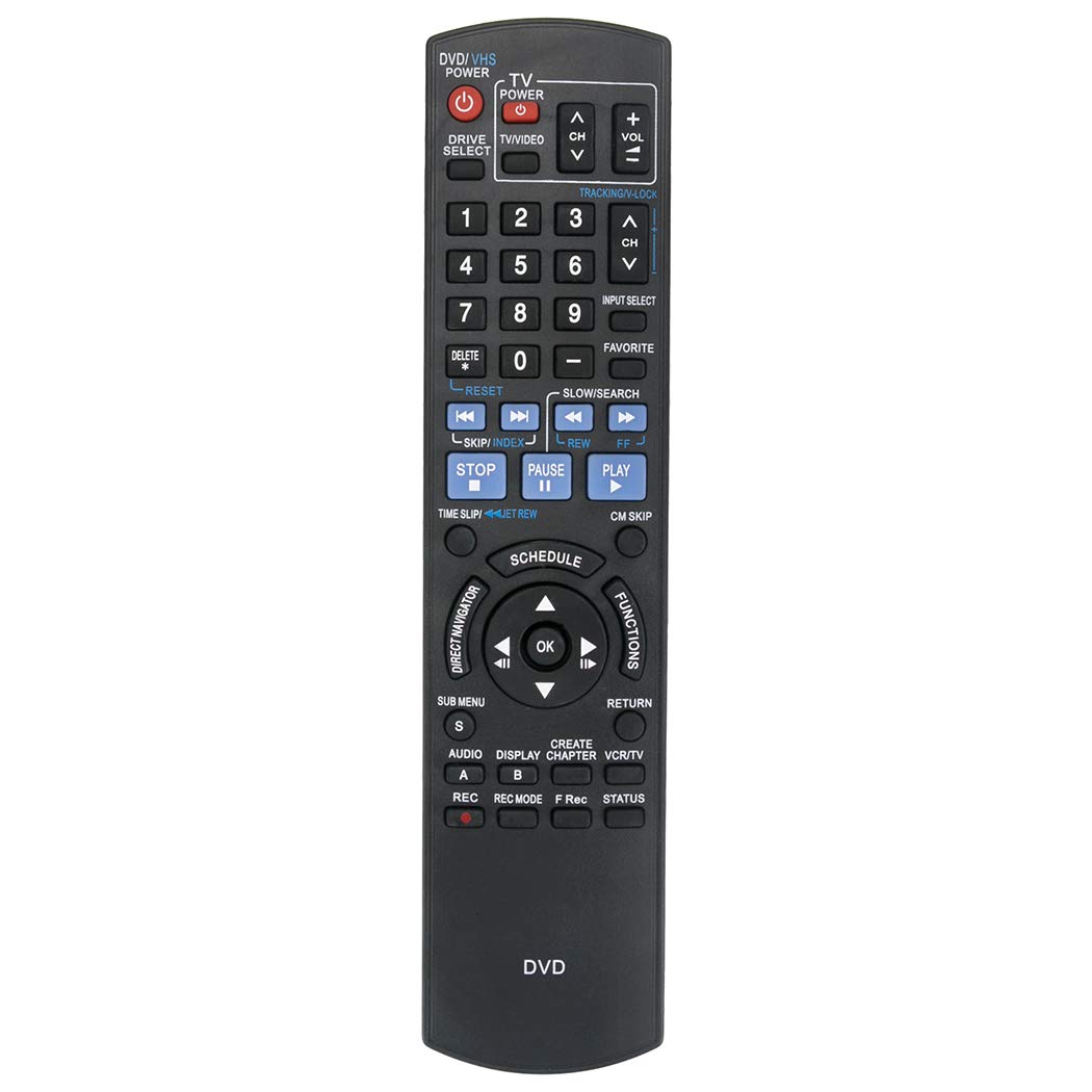 Panasonic DVD Recorder Remote Replacement for DMR-EZ485V, DMR-EZ48, DMR-EZ485, DMR-EZ48V, DMR-EZ485VK, DMR-EZ48VK, DMR-EZ37V - Perfect for Home Entertainment Systems & Media Centers