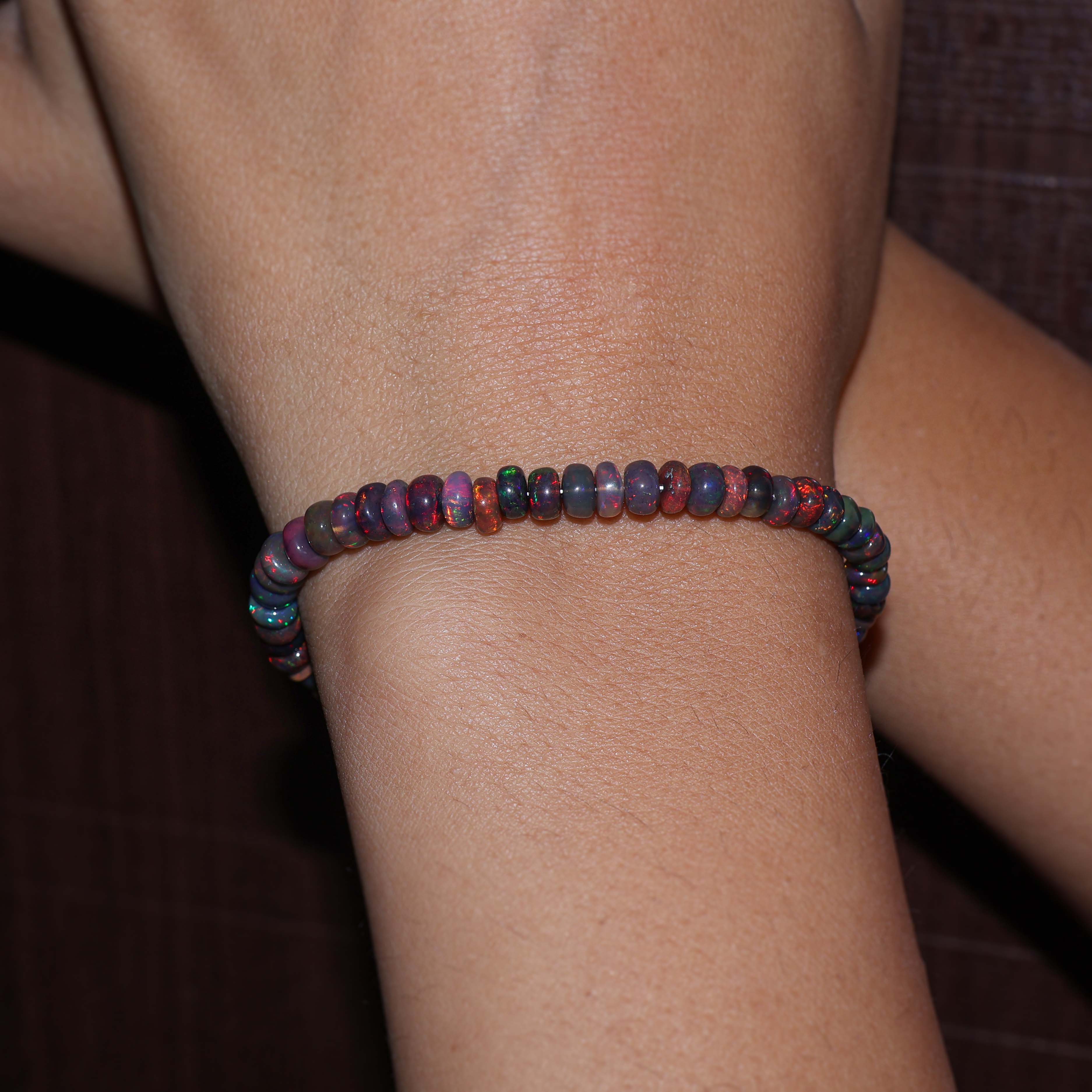 Large Smooth Black Fire Opal Beaded Bracelet for Women - Elegant Handmade Jewelry for Parties, Weddings & Everyday Wear