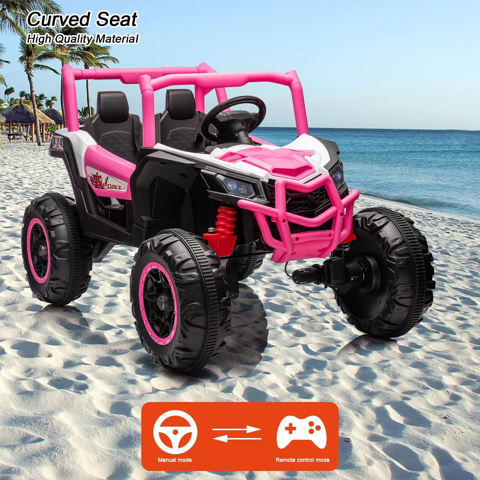 GARVEE 12V Electric Ride-On Car for Kids - 2 Seater Battery Powered UTV Toy with Remote Control, Metal Frame & EVA Wheels | LED Lights & Spring Suspension | Off-Road Vehicle for Boys & Girls Ages 3-8 (Pink) - Perfect for Outdoor Play, Backyard Adventures & Birthday Gifts