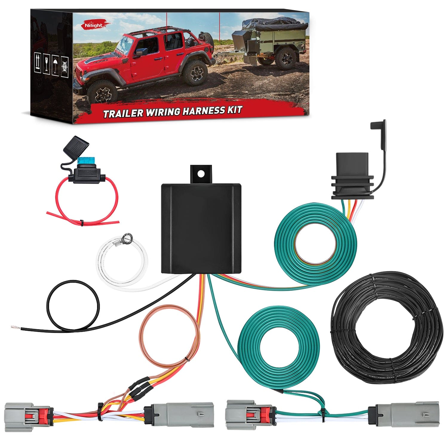 4 Pin Trailer Wiring Harness for 2021-2024 Ford Bronco Sport - Vehicle Side Custom Tow Hitch Harness Kit with Simple Installation - Perfect for Towing Trailers, Boats & Campers