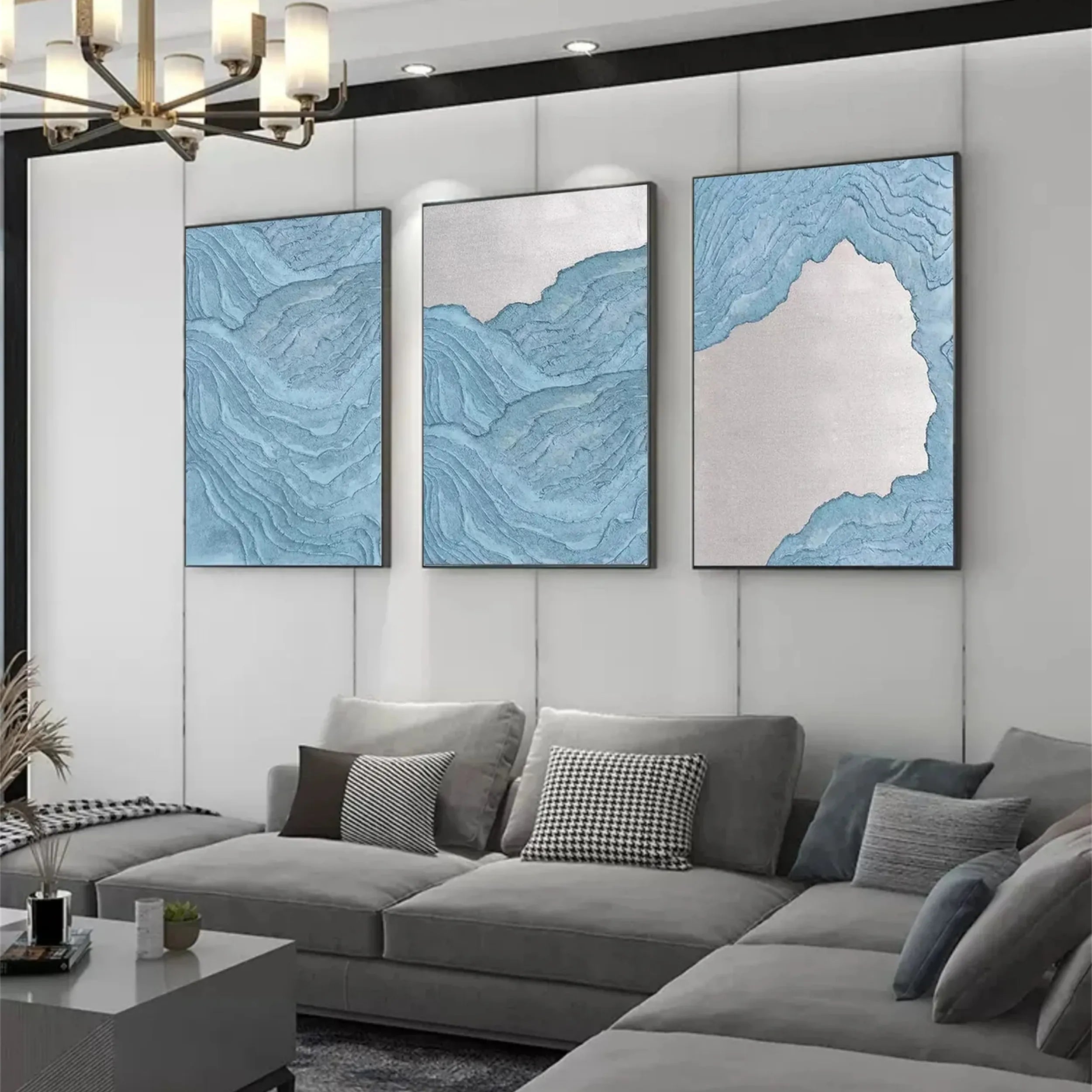 Ocean and Sky Painting Set of 3 - Coastal Wall Art for Living Room, Bedroom & Office Decor | Modern Seascape Canvas Prints | #OS149