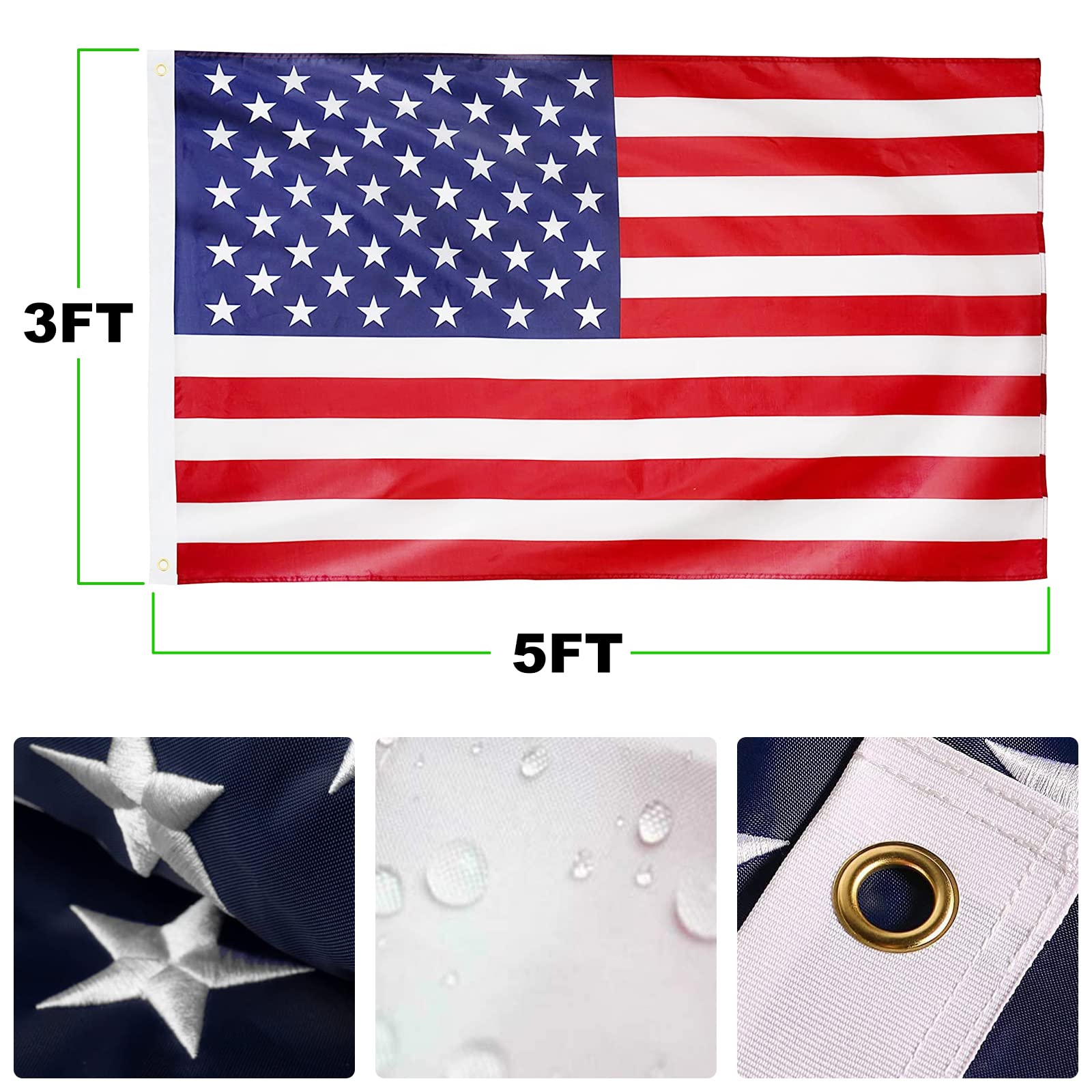 Heavy Duty 25 FT Flag Pole Kit - 13 Gauge Extra Thick Aluminum Flagpole with 3x5 Embroidered Stars American Flag for Outdoor In-Ground Installation, 80MPH Wind Resistant - Perfect for Residential Homes, Commercial Buildings, and Patriotic Events