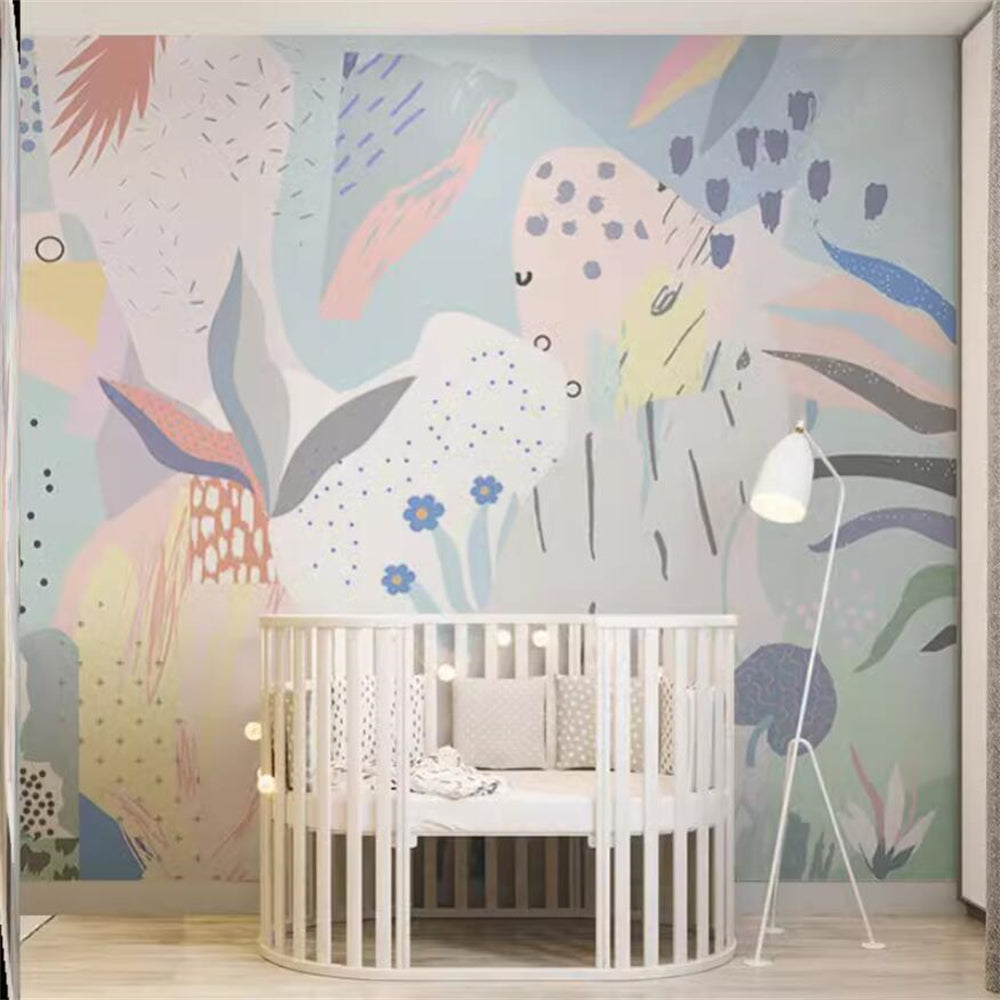 Whimsical Pastel Flowers Nursery Wallpaper - Soft Pink & Blue Floral Peel and Stick Wallpaper for Baby Girls Room Decor, Kids Bedroom, Nursery Design | Easy to Install & Removable