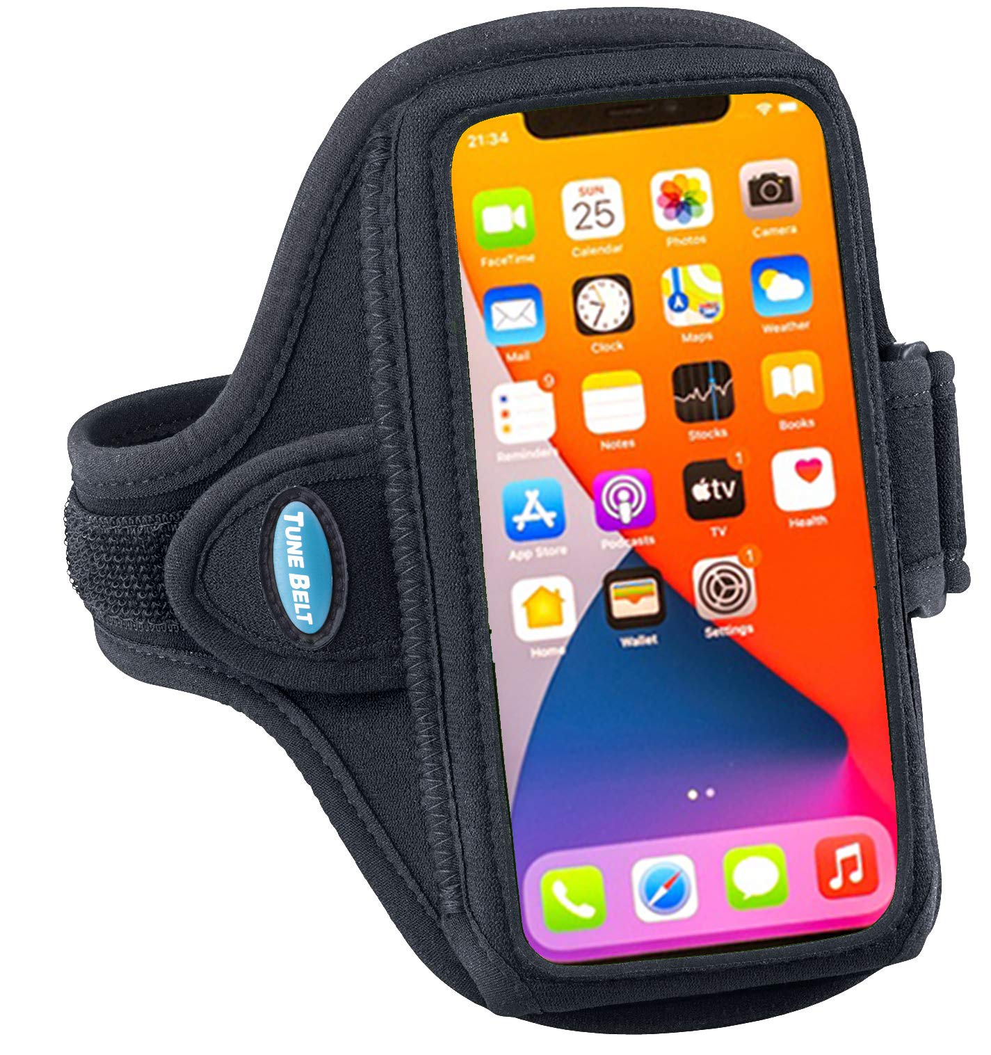 Tune Belt AB91 Running Armband for iPhone 16/15/14/13/12, 11-16 Pro, 16e, Galaxy S24/S23 – Sweat-Resistant, Adjustable & Comfortable Phone Holder for Jogging, Workouts & Outdoor Activities (Black)