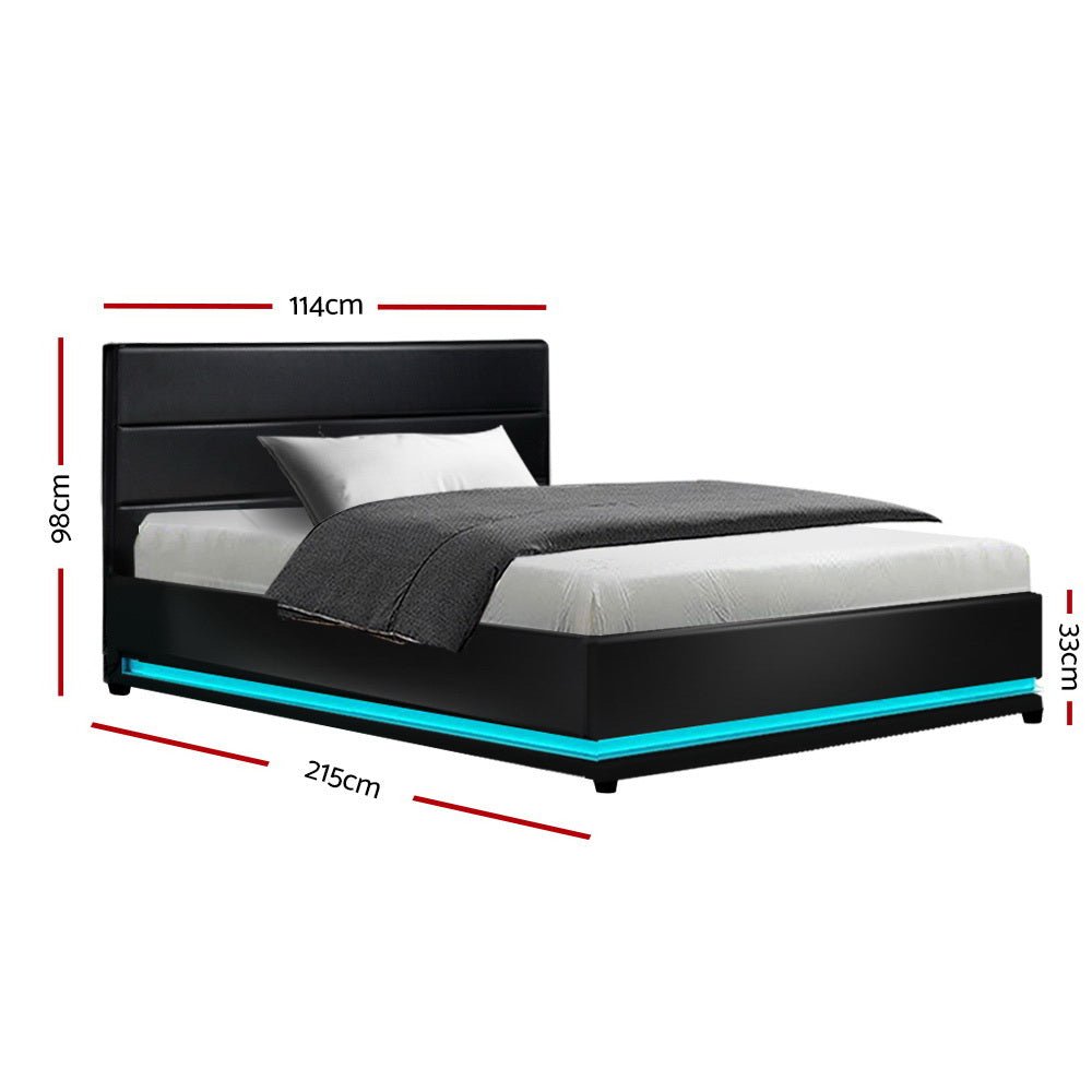 Henley King Single Gas Lift Storage Bed Frame with LED Lights - Black | Modern Space-Saving Bed with Hidden Storage | Perfect for Small Apartments, Dorms & Guest Rooms