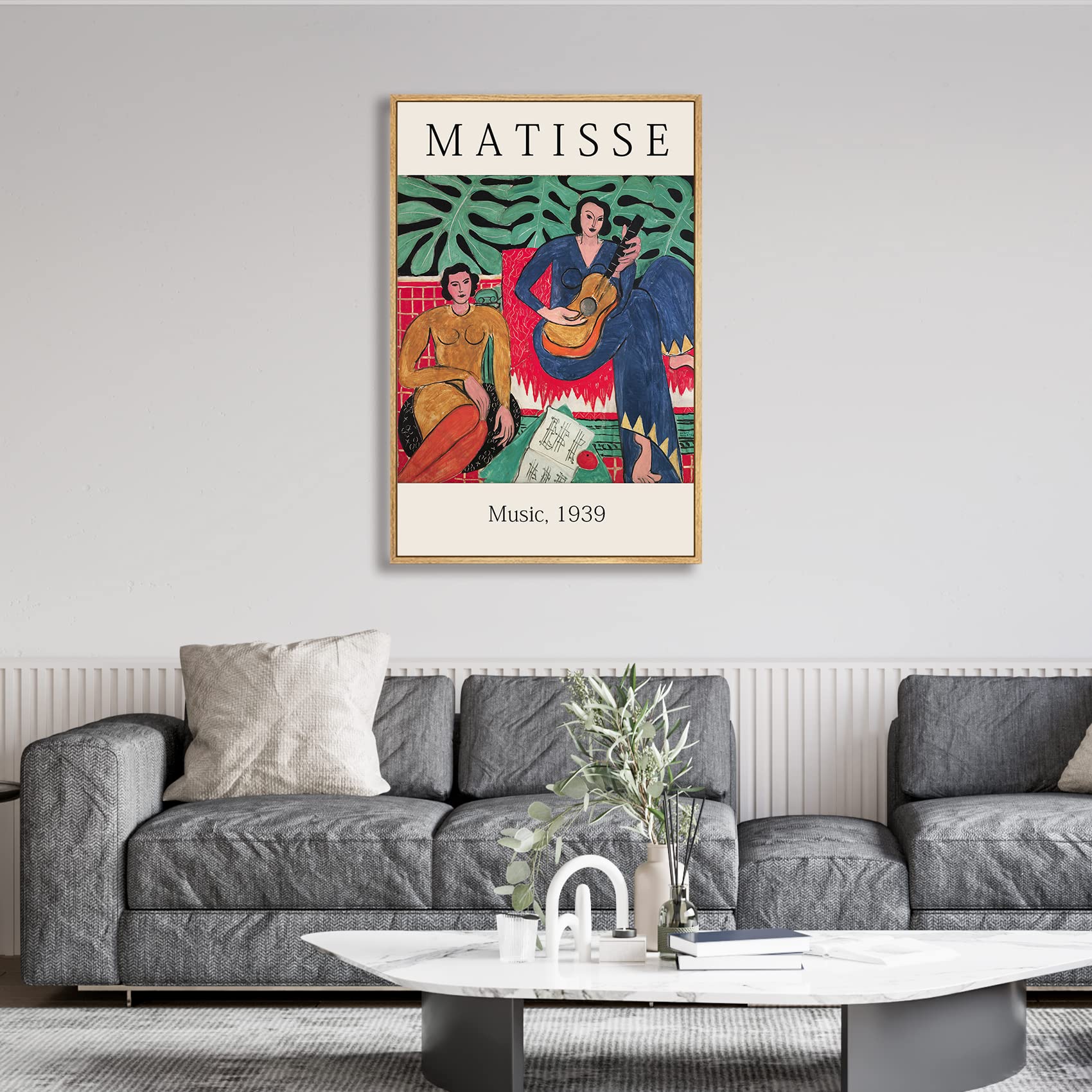 Matisse Framed Wall Art - Mid Century Modern Canvas Painting 16x24 Inches - Minimalist Aesthetic Decor for Living Room, Bedroom & Office - Henri Matisse Gallery Prints with Natural Wood Frame