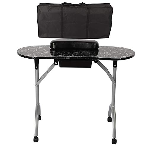 Portable Folding Manicure Table with Carrying Bag - High Density Nail Art Desk for Professional Salon & Home Use - Perfect for Nail Technicians, DIY Enthusiasts & Mobile Services (Black)