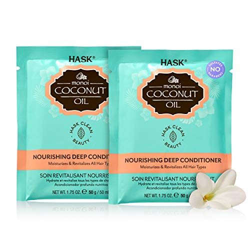 HASK Monoi Coconut Oil Deep Conditioner - Nourishing Hair Treatment for All Hair Types, Color Safe, Gluten Free, Sulfate Free, Paraben Free - Pack of 2 - Perfect for Dry, Damaged Hair & Post-Color Care