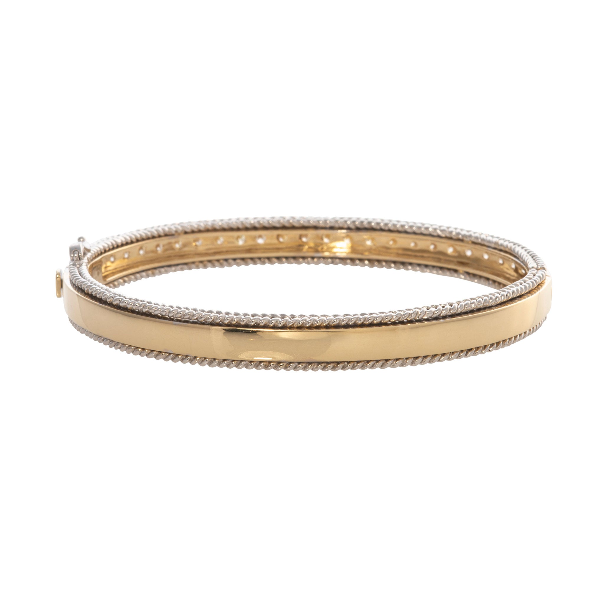 1.62ctw Diamond Two Tone 14K Gold Rope Trim Bangle Bracelet for Women - Elegant Jewelry Gift for Anniversary, Wedding & Special Occasions