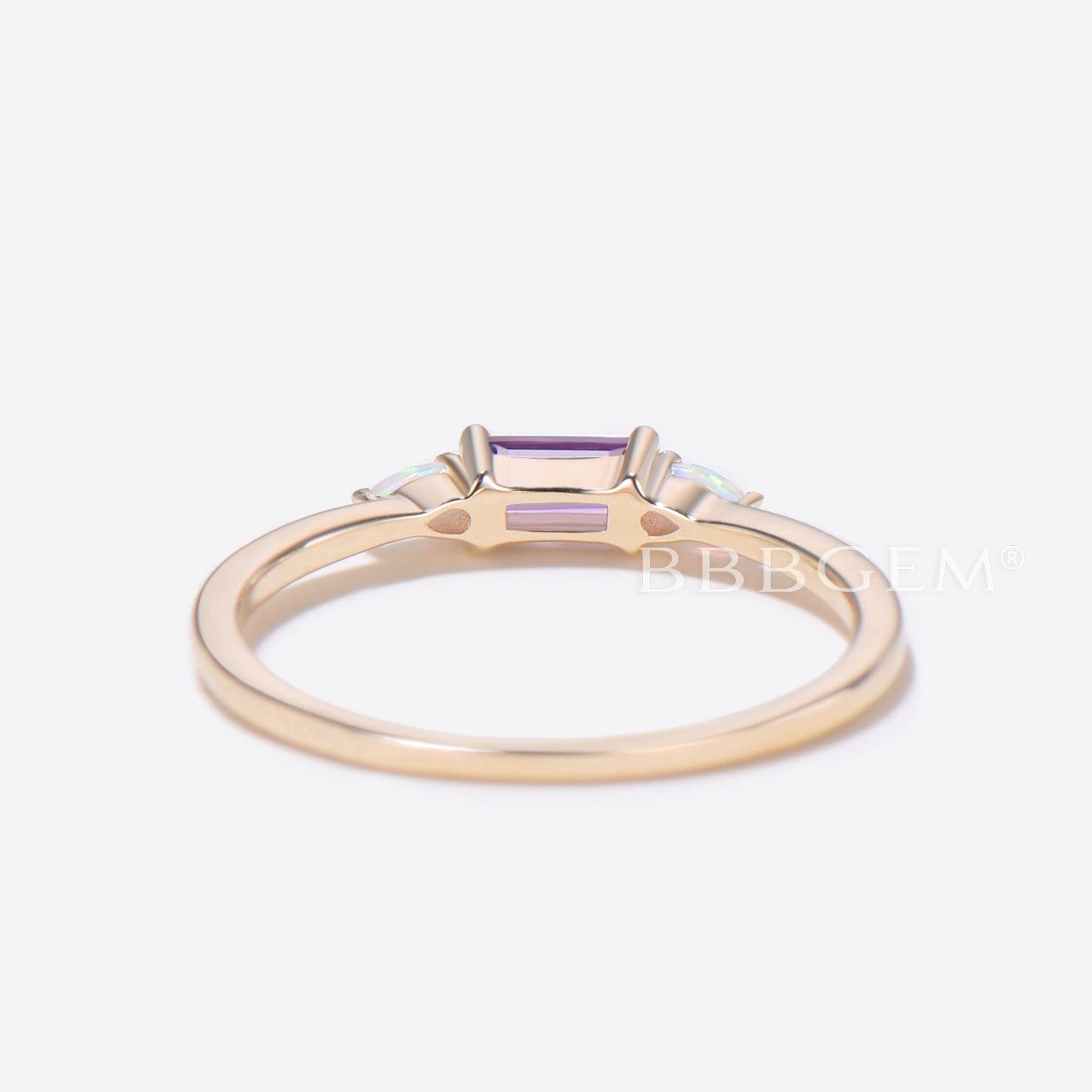 Baguette Cut Amethyst Wedding Ring - 3 Stone Stackable Band for Women, Family, Mom & Best Friend | Perfect for Everyday Wear, Anniversary Gifts & Special Occasions