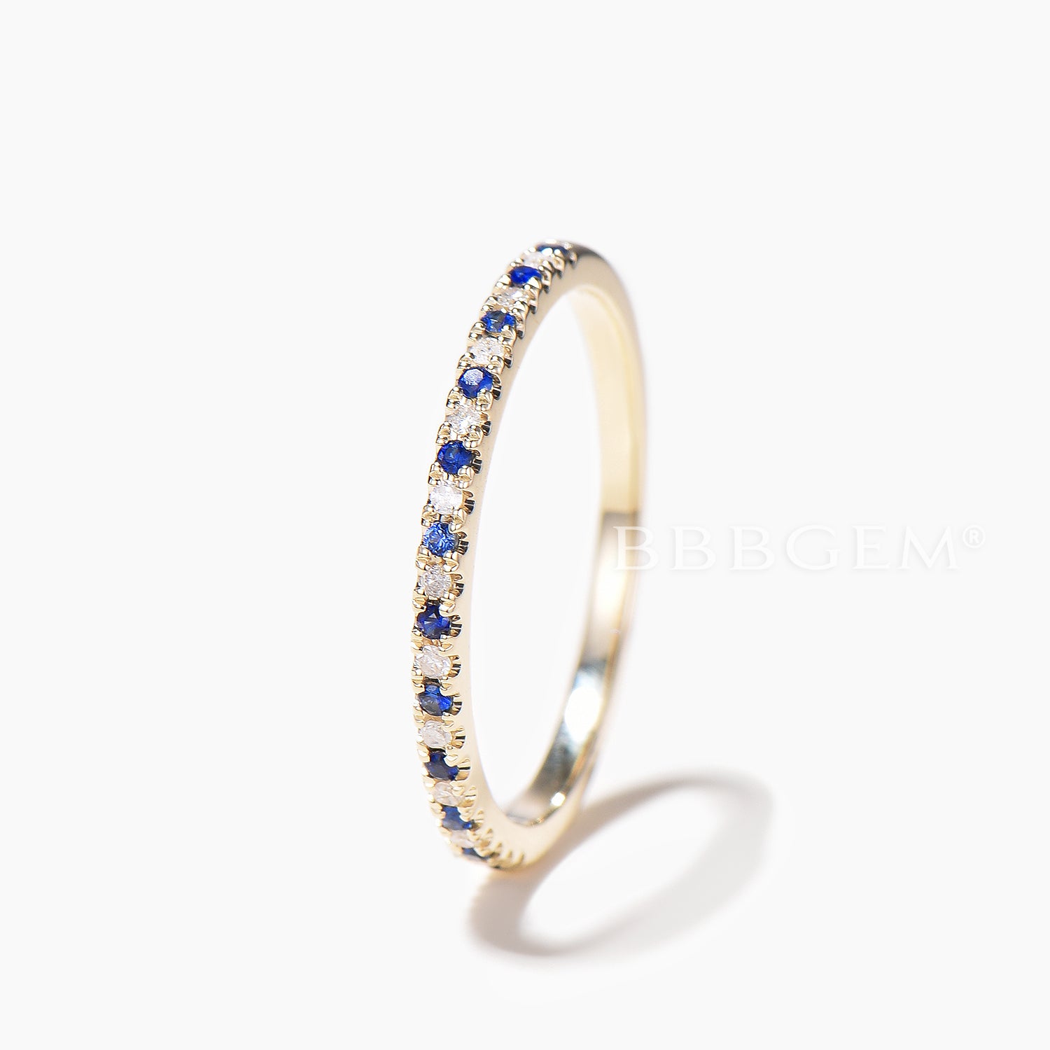 Natural Blue Sapphire Diamond Wedding Ring - 14K White Gold Anniversary Band for Women - Elegant Stackable Ring for Bridal, Engagement, or Everyday Wear