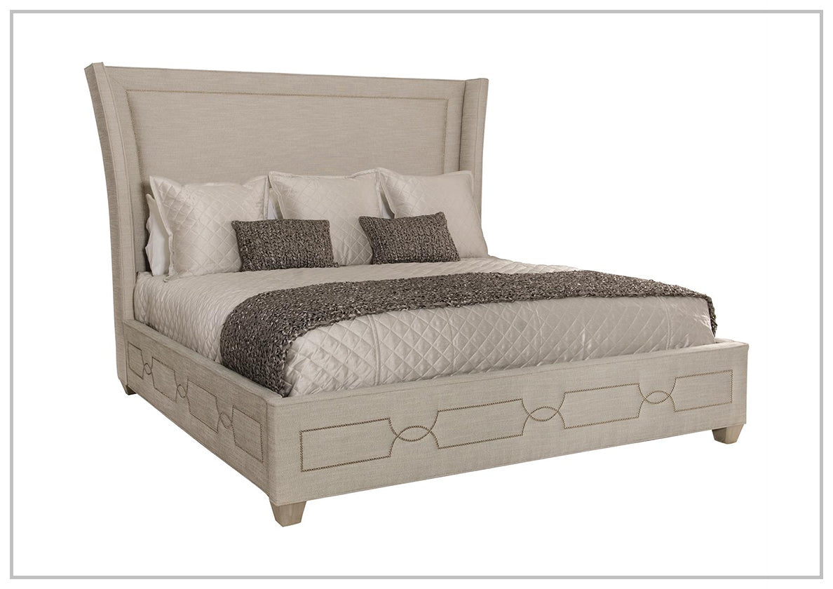 Bernhardt Criteria Shelter Olive Grey Upholstered King Size Bed Frame - Luxurious Modern Bedroom Furniture for Master Suite & Guest Room Decor