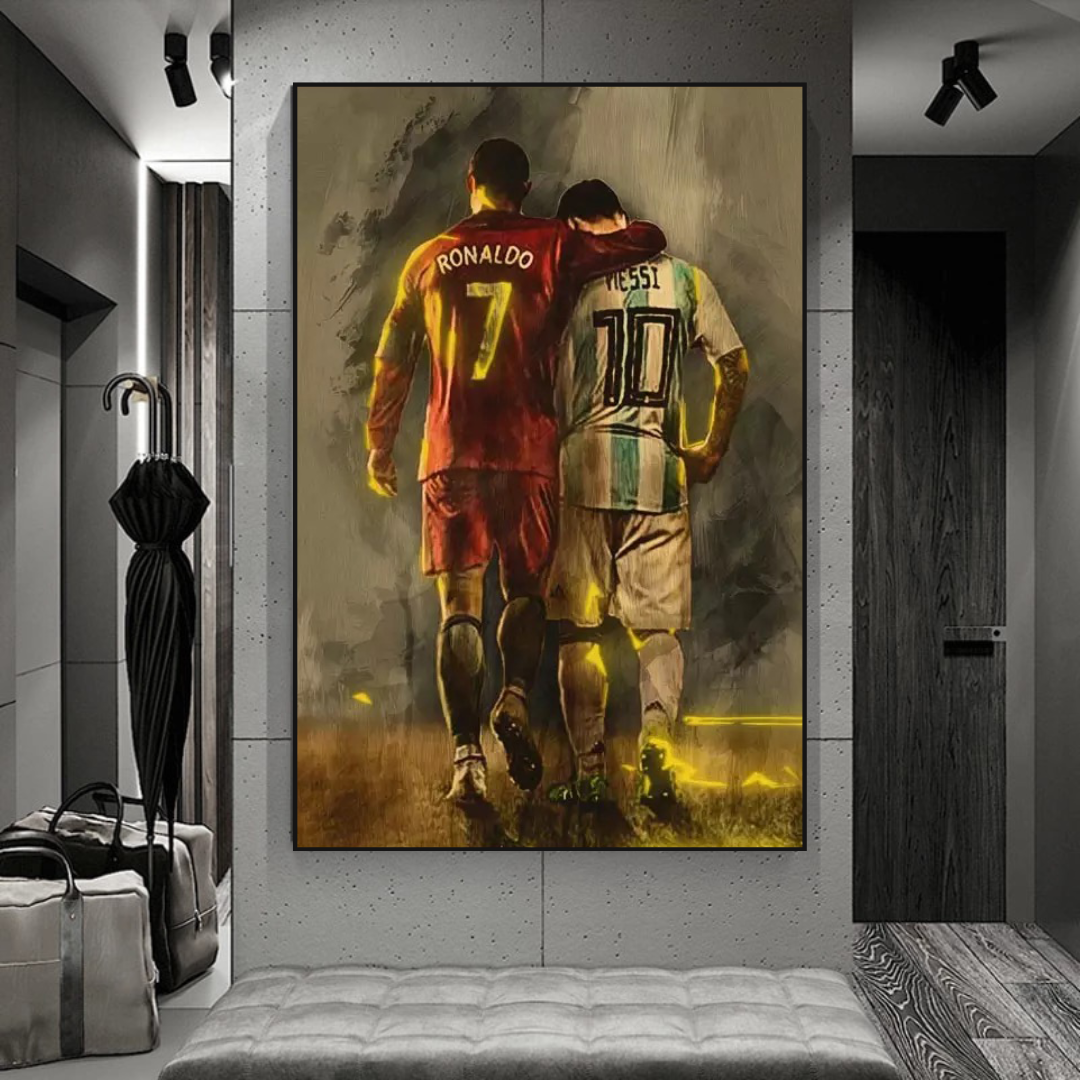 Cristiano Ronaldo and Lionel Messi Football Stars Canvas Wall Art - Perfect for Sports Fans, Game Room, and Office Decor