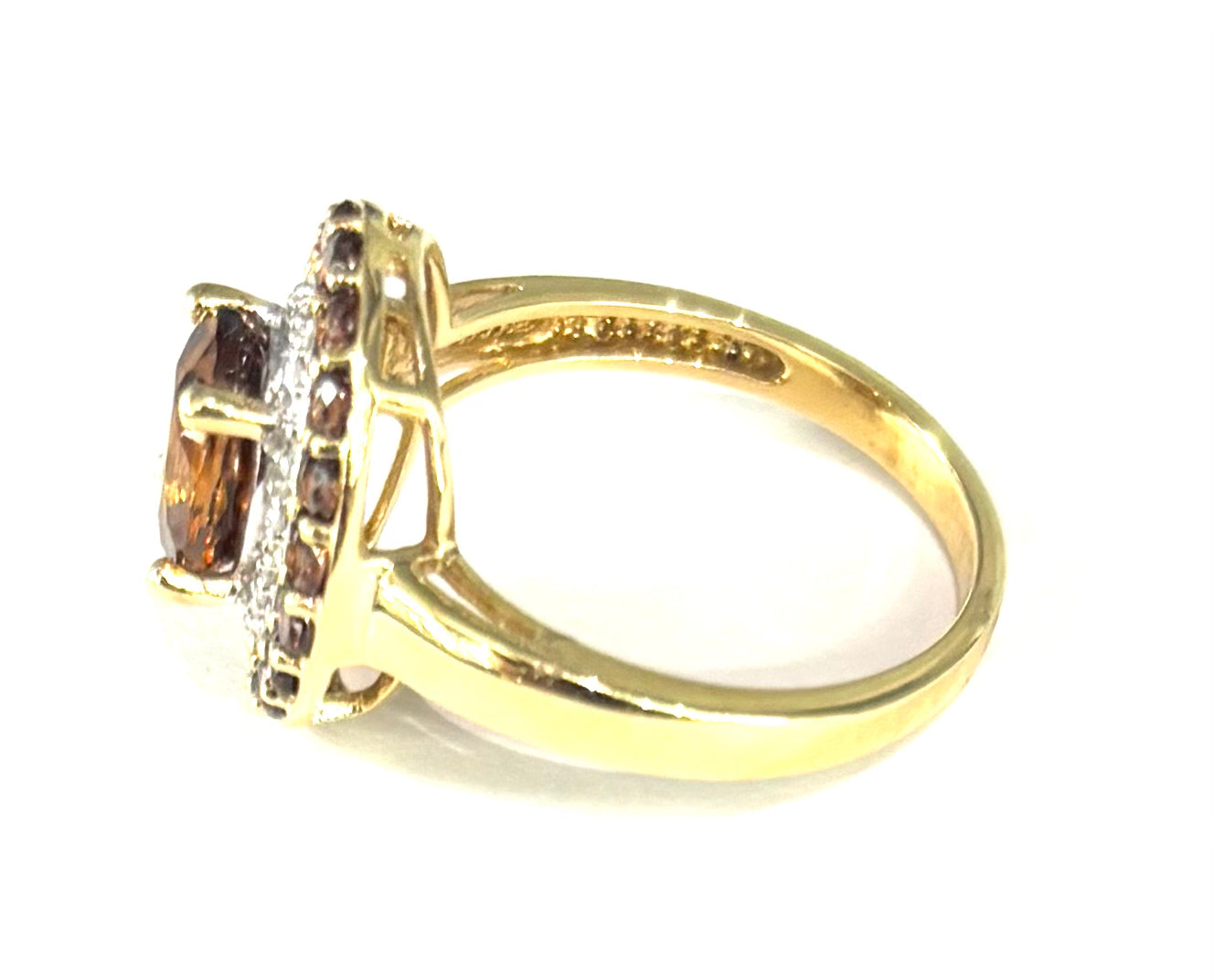 Natural Citrine Double Halo Ring 14K Gold Plated - Elegant Statement Jewelry for Women, Perfect for Engagement, Anniversary & Special Occasions