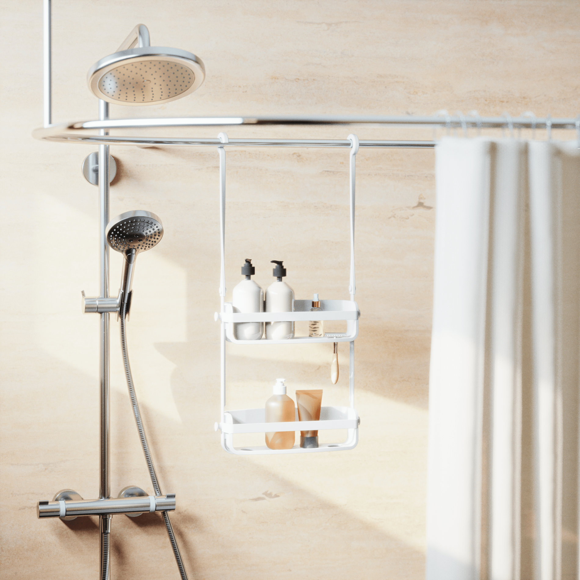 Flexible Shower Caddy - Rustproof Bathroom Organizer with Adjustable Hooks for Shampoo, Soap & Accessories - Perfect for Small Spaces, Dorm Rooms & Apartment Showers