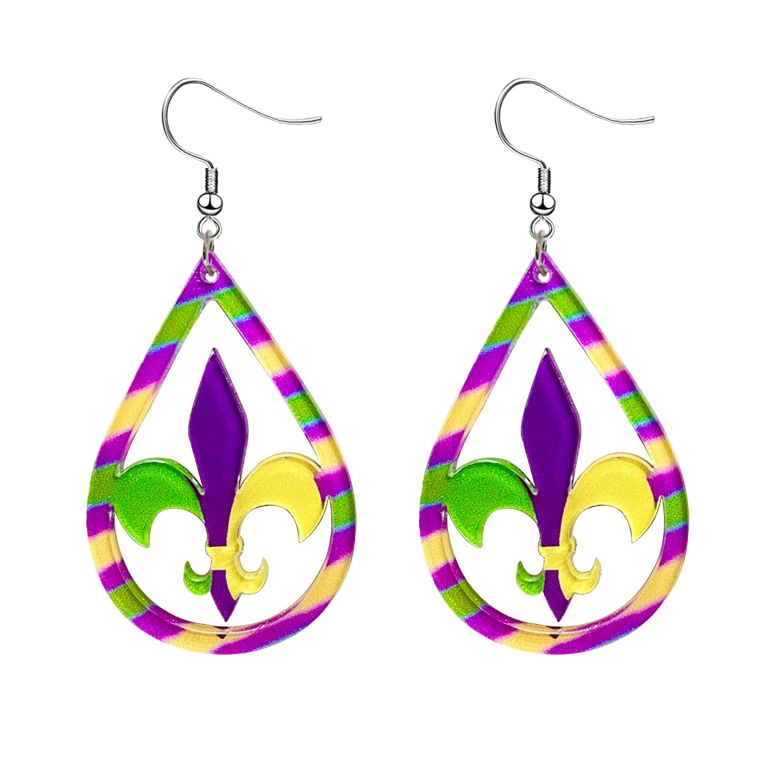 **Colorful Mardi Gras Earrings for Women - Acrylic Fleur De Lis Dangle Earrings with Beads, Crocodile & Lobster Charms - Carnival Party, Holiday Gifts, Costume Accessories, Festive Events**