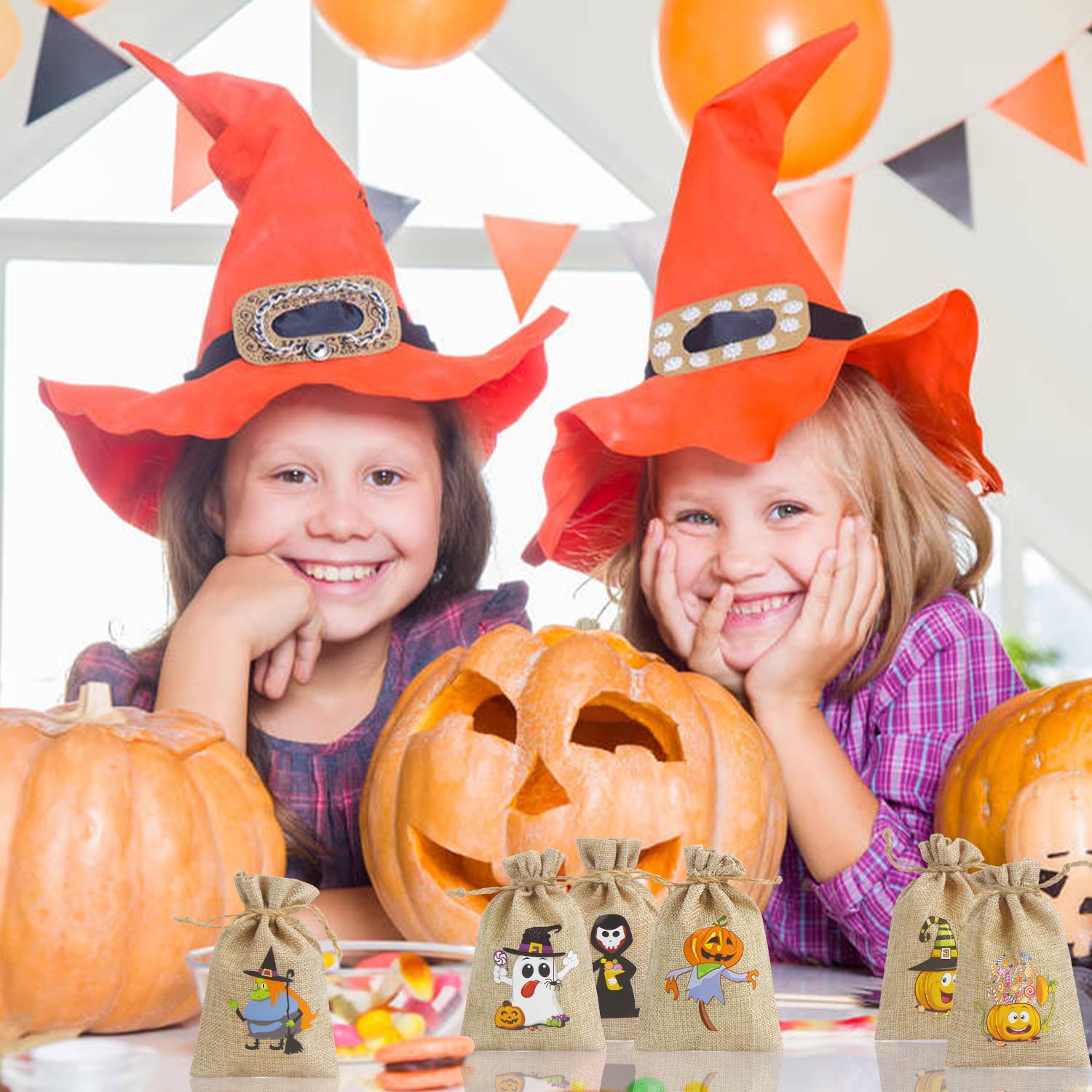 36 Pcs Halloween Burlap Gift Bags with Drawstring - Small Jute Pouches for Kids & Adults - Perfect for Party Favors, Trick or Treat, Halloween Decorations & Gift Giving