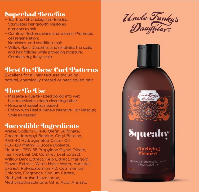 Uncle Funky's Daughter Squeaky Clarifying Cleanser 8oz - Deep Cleansing Shampoo for Natural Hair - Perfect for Curly, Coily & Dry Hair Types