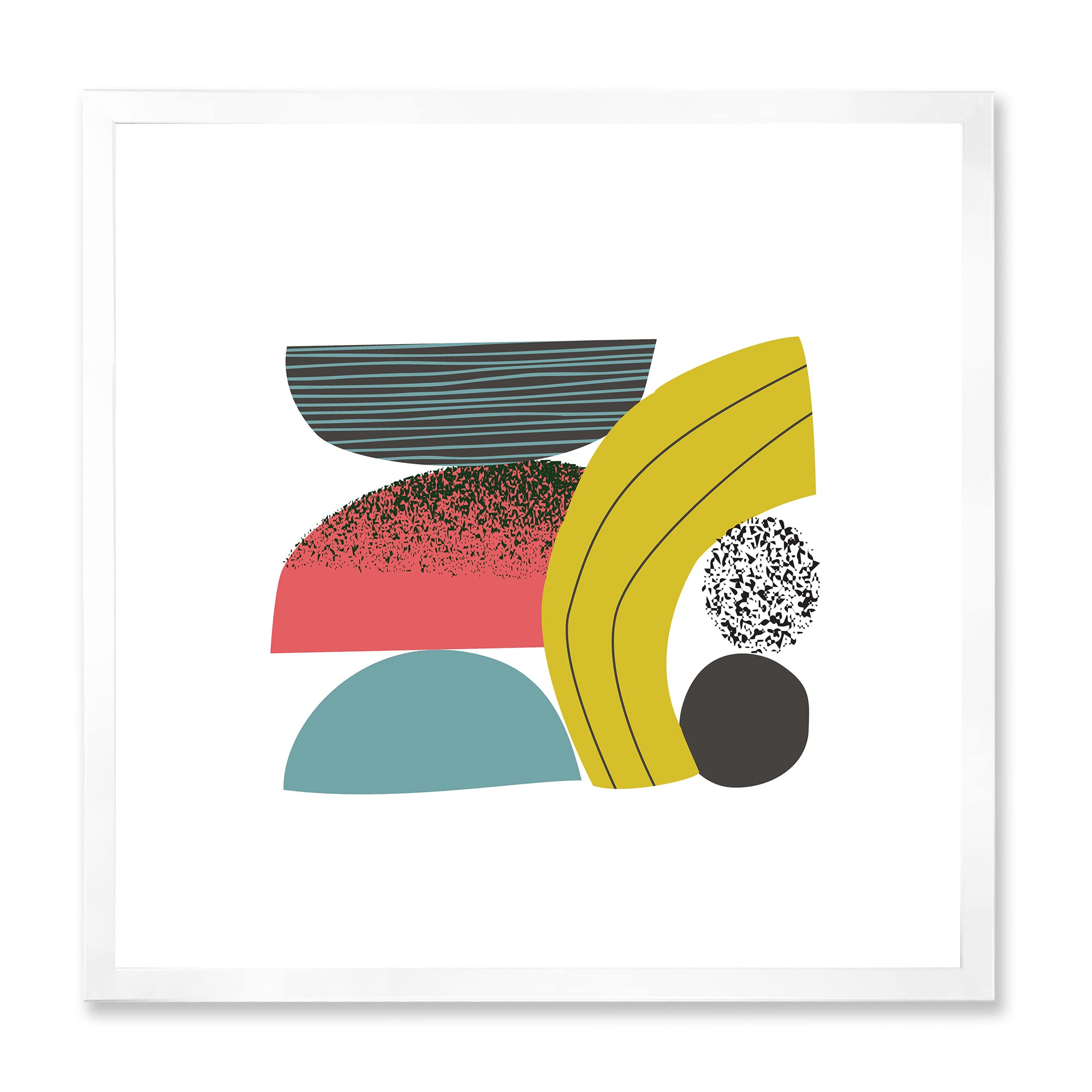 DesignQ Colorful Geometric Abstract Art Collage II - Modern Framed Wall Decor for Living Room, Bedroom & Office | Contemporary Home & Office Artwork