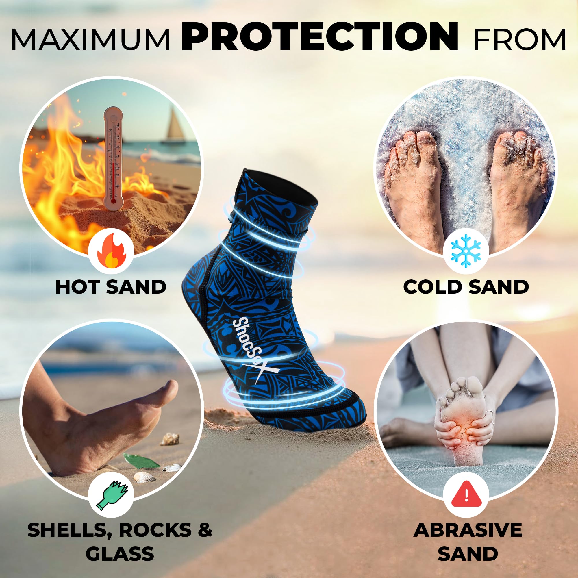 Beach Volleyball & Sand Soccer Socks - No-Holes Guaranteed Soles for Maximum Protection - Perfect for Outdoor Sports & Summer Activities