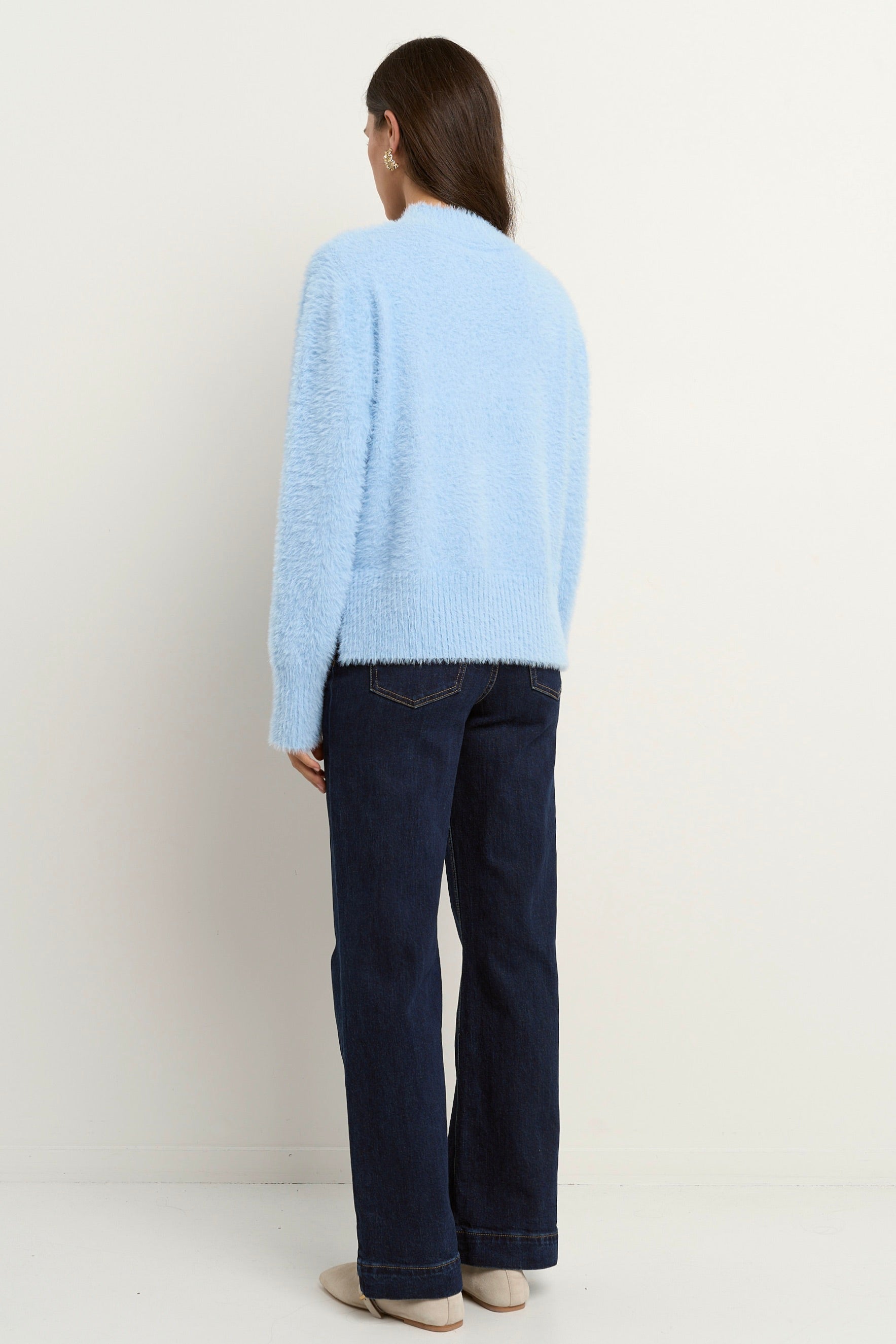Ice Blue Funnel Neck Sweater for Women - Soft Knit Pullover Winter Jumper - Cozy Casual Wear for Office, Date Night & Holiday Outfits