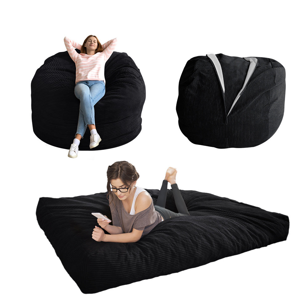 MAXYOYO Oversized Bean Bag Chair - Convertible Giant Bean Bag Bed for Adults & Kids, Foldable Floor Mattress & Lounge Chair, Soft & Comfortable, Black - Perfect for Living Room, Bedroom, Game Room & Dorm